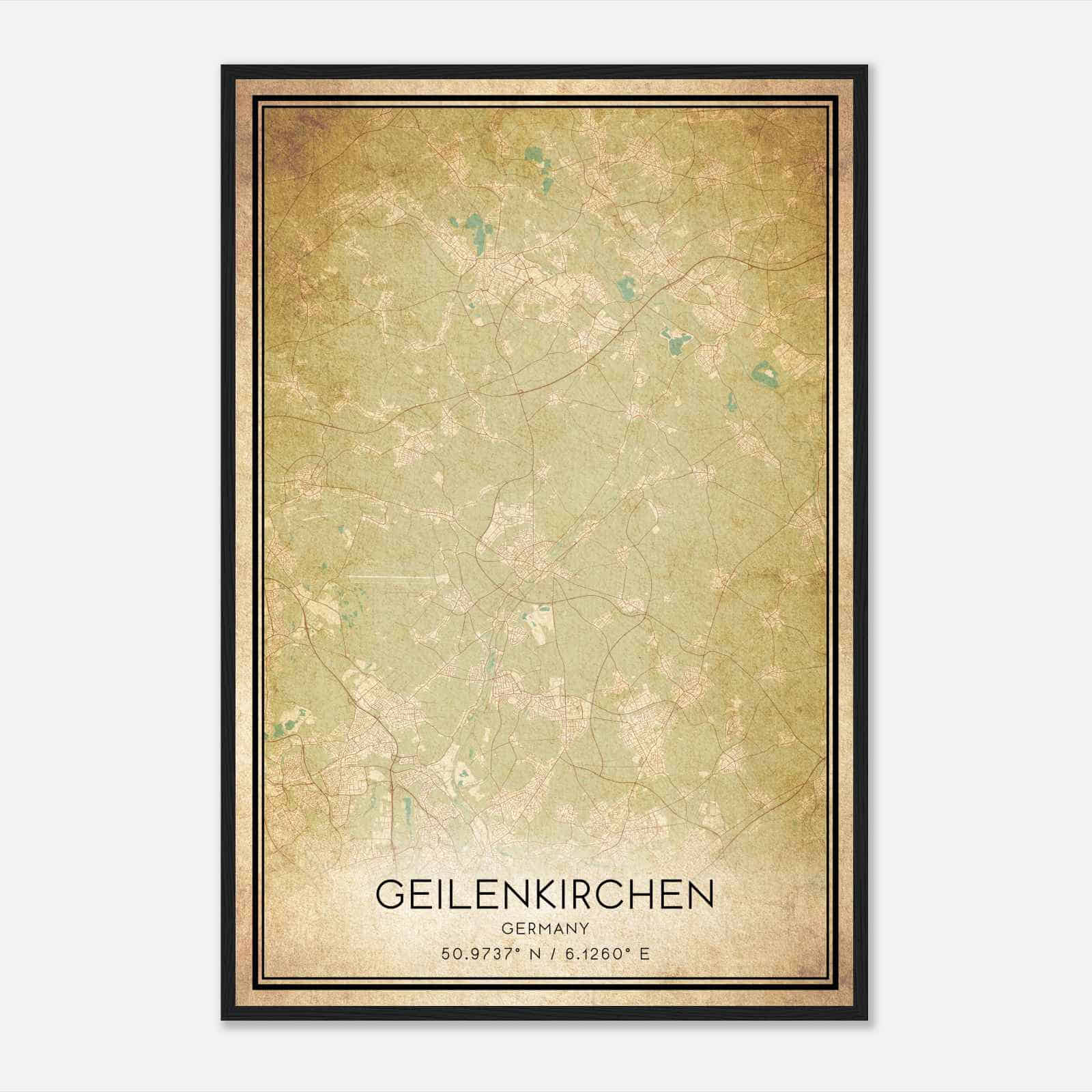 Vintage Geilenkirchen Germany Map Poster, Geilenkirchen City Road Wall Art Print