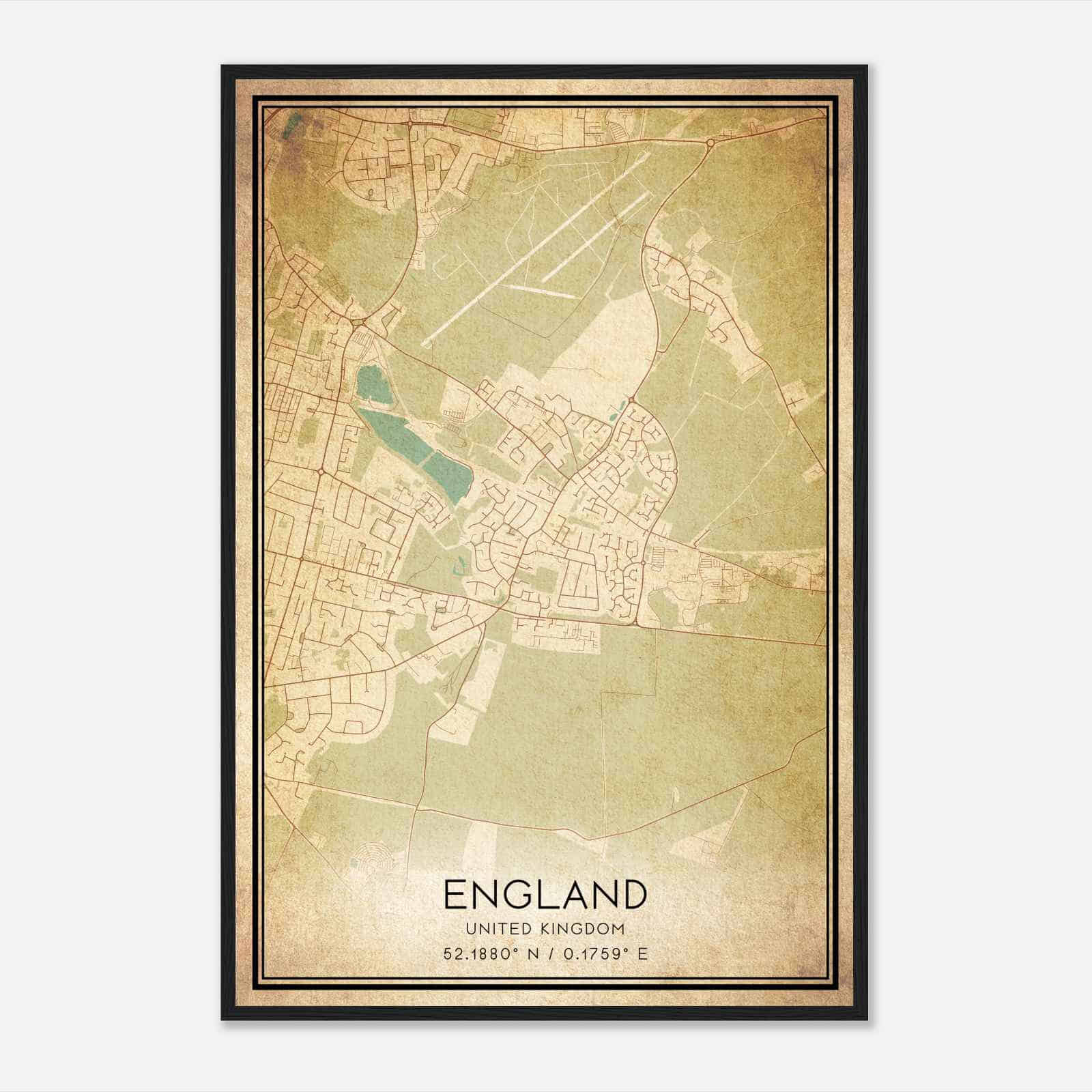 Vintage Cherry Hinton United Kingdom Map Poster, Cherry Hinton City Road Wall Art Print