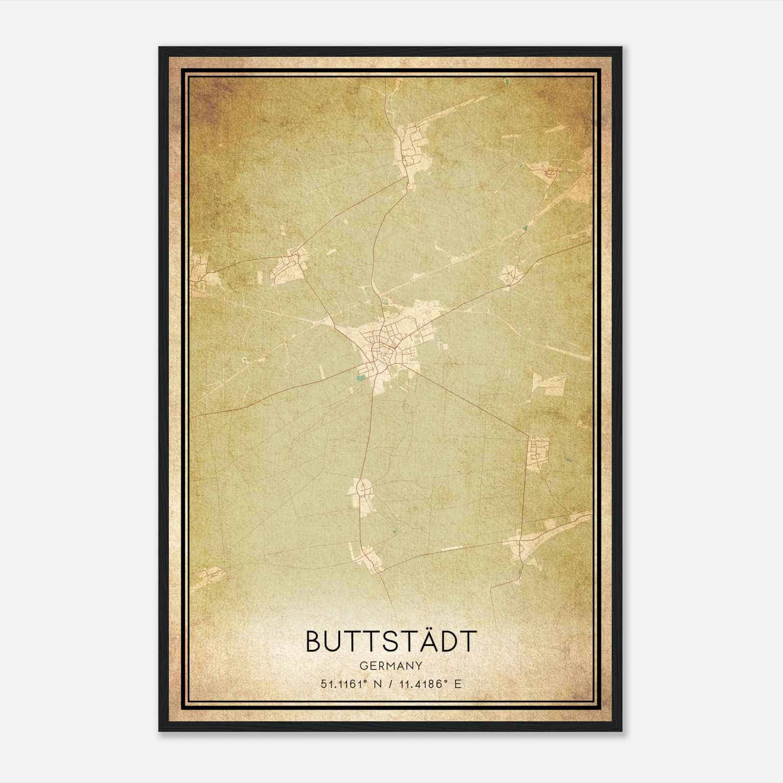 Vintage Buttstadt Germany Map Poster, Buttstadt City Road Wall Art Print