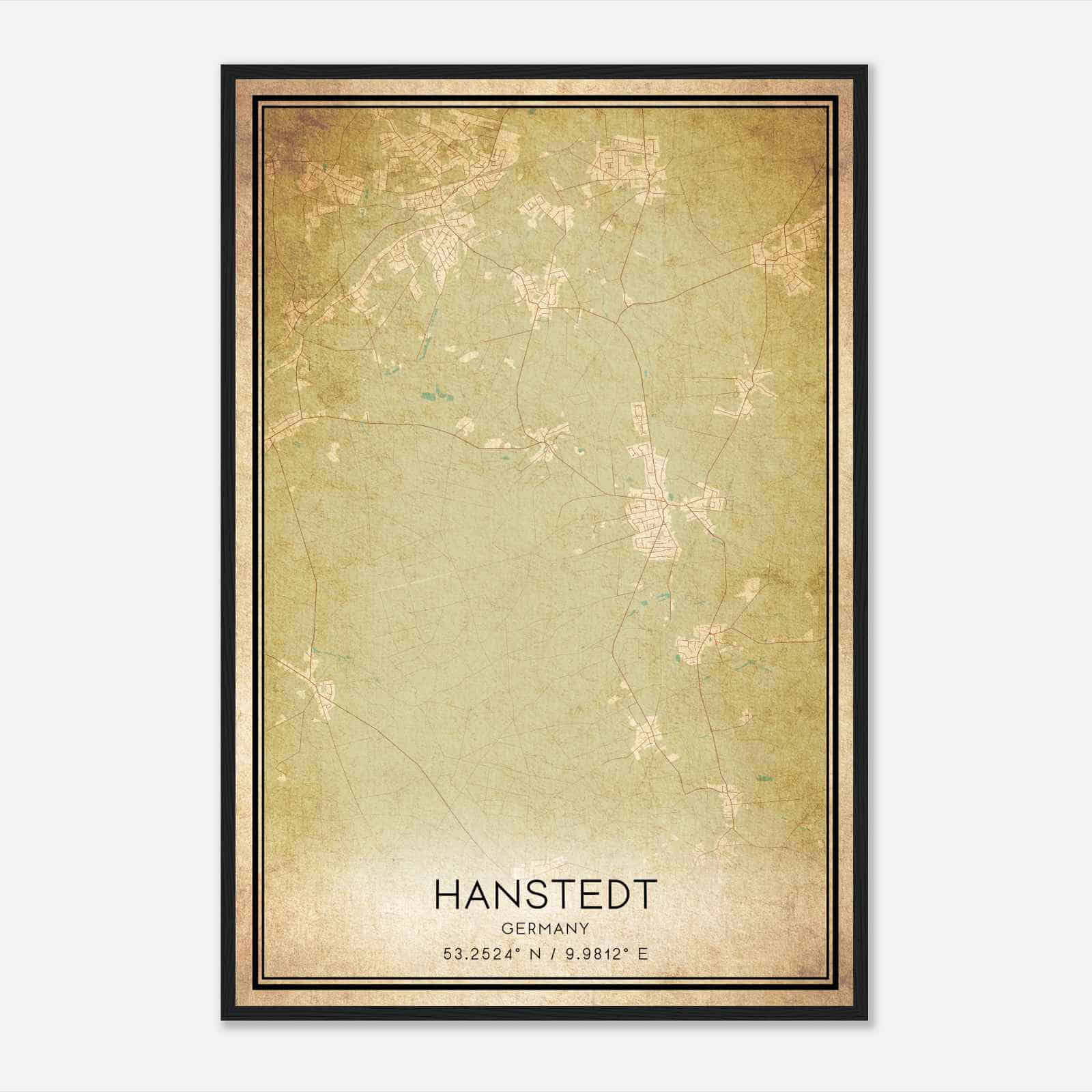 Vintage Hanstedt Germany Map Poster, Hanstedt City Road Wall Art Print