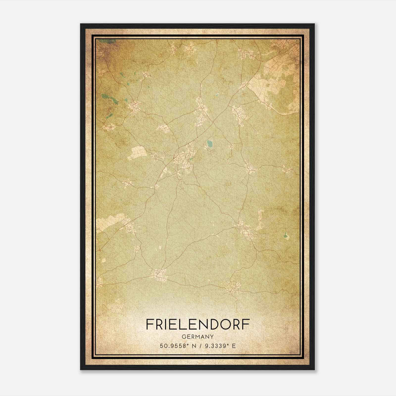 Vintage Frielendorf Germany Map Poster, Frielendorf City Road Wall Art Print