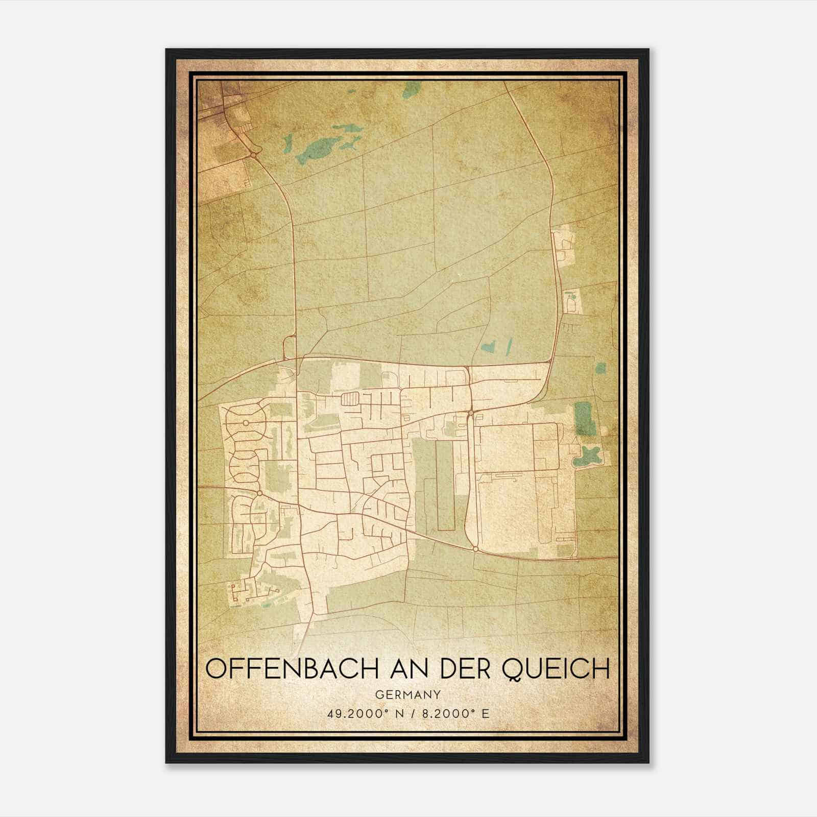 Vintage Offenbach an der Queich Germany Map Poster, Offenbach an der Queich City Road Wall Art Print