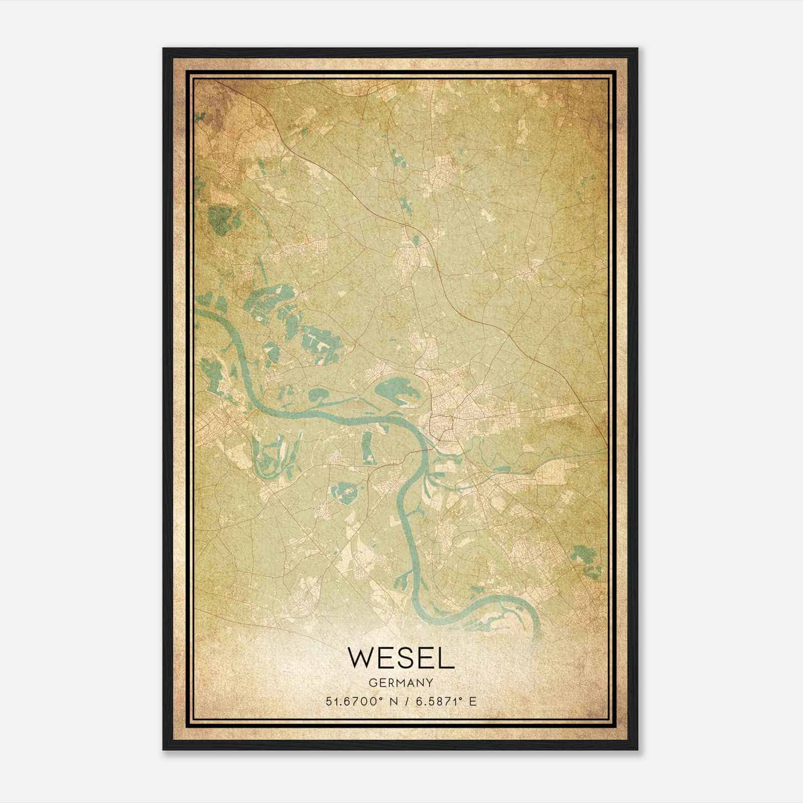 Vintage Wesel Germany Map Poster, Wesel City Road Wall Art Print