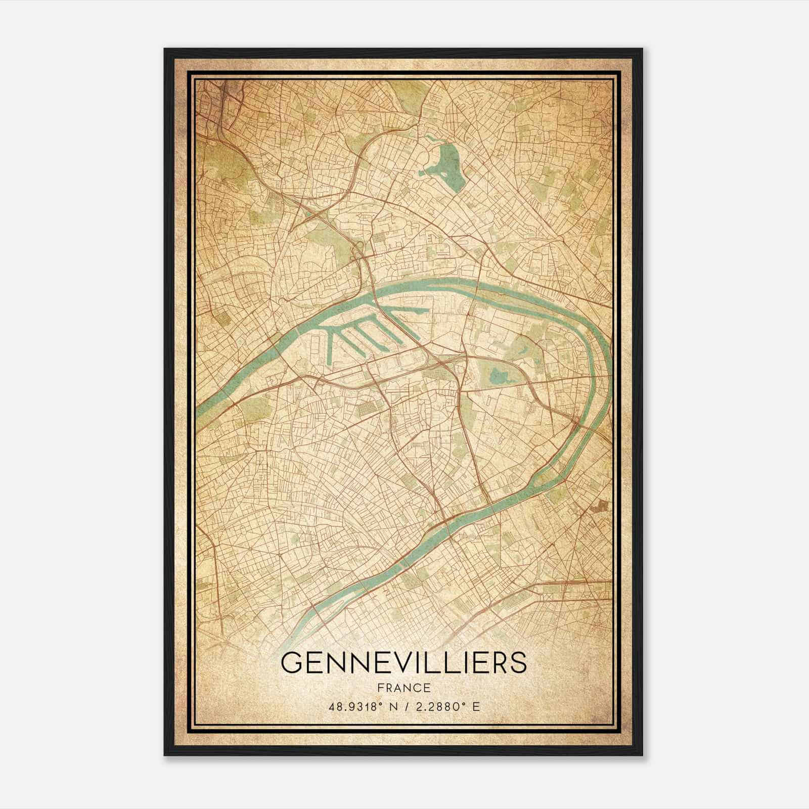 Vintage Gennevilliers France Map Poster, Gennevilliers City Road Wall Art Print Vintage Gennevilliers France Map Poster, Gennevilliers City Road Wall Art Print