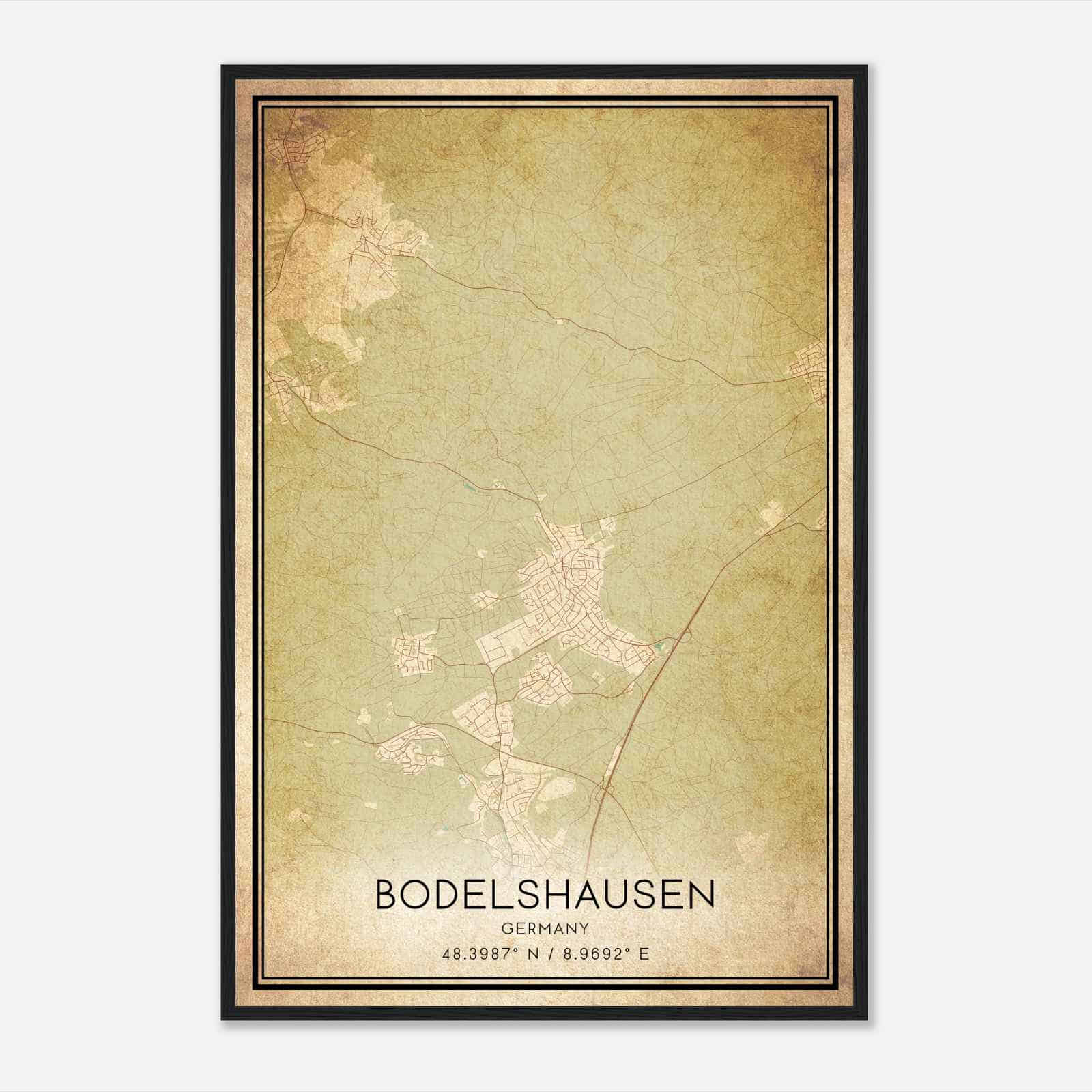 Vintage Bodelshausen Germany Map Poster, Bodelshausen City Road Wall Art Print