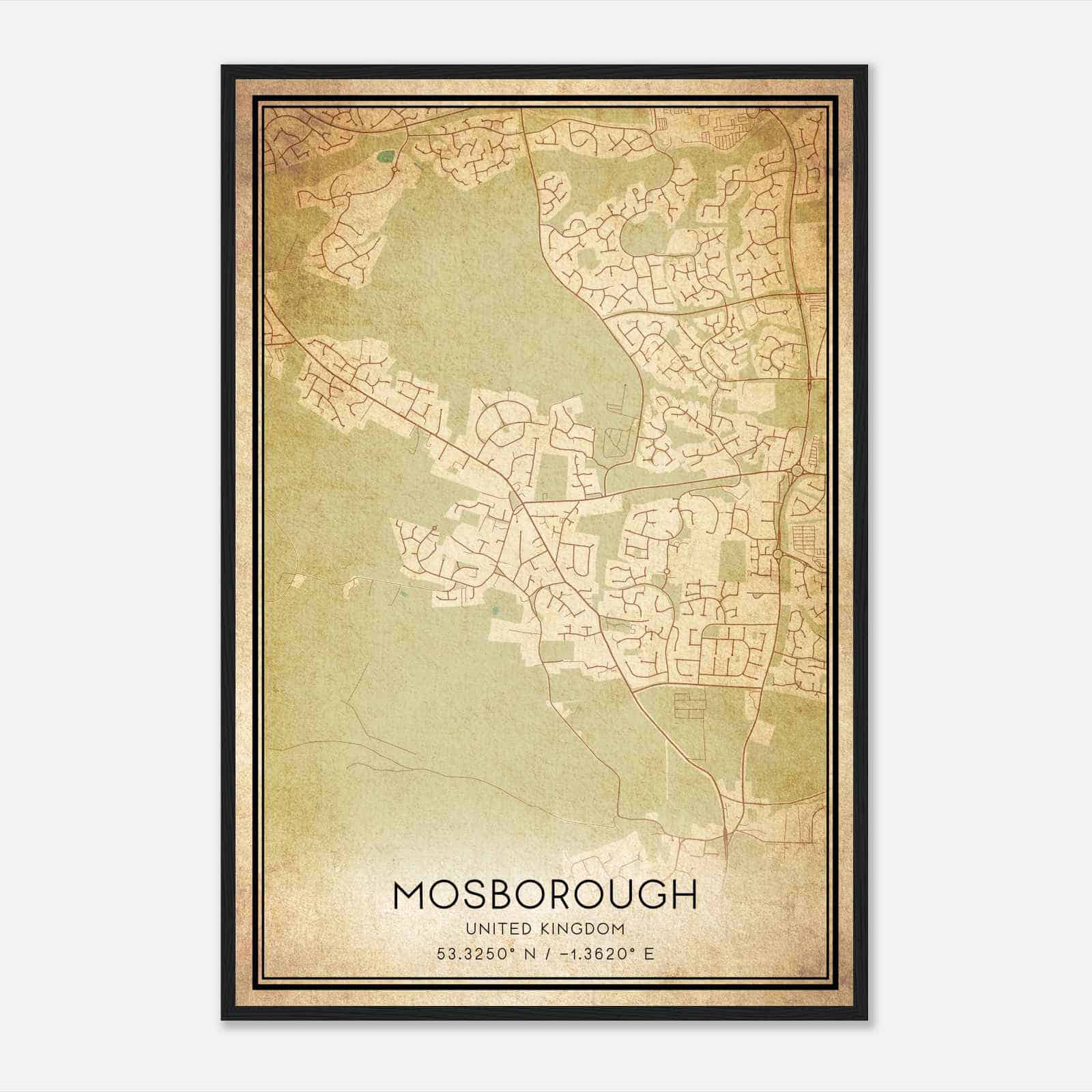 Vintage Mosbrough United Kingdom Map Poster, Mosbrough City Road Wall Art Print