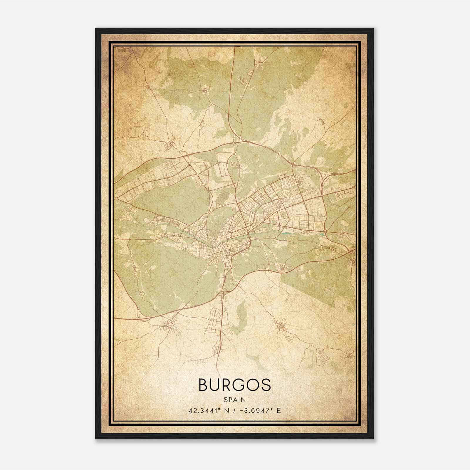 Vintage Burgos Spain Map Poster, Burgos City Road Wall Art Print