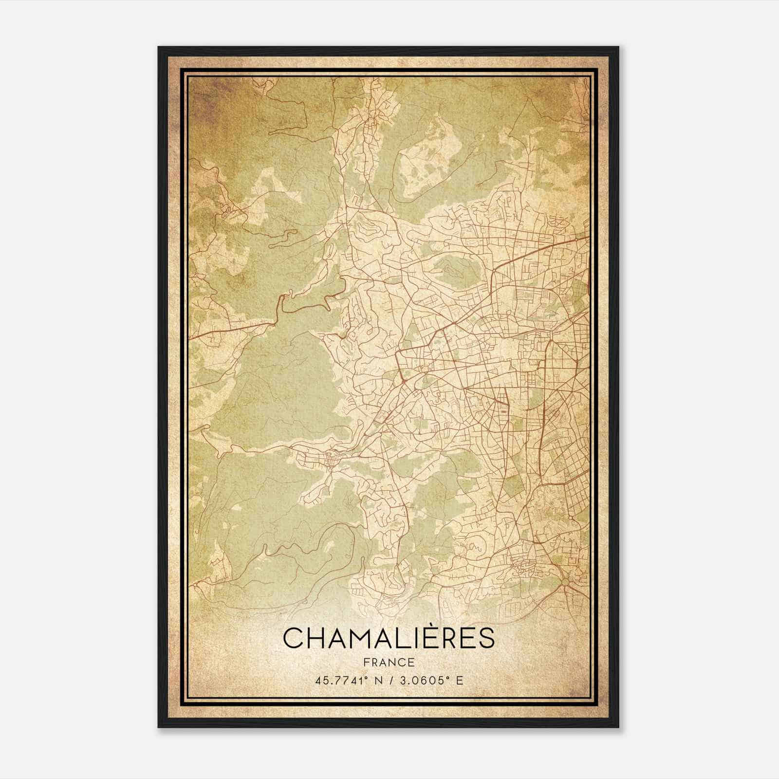 Vintage Chamalieres France Map Poster, Chamalieres City Road Wall Art Print