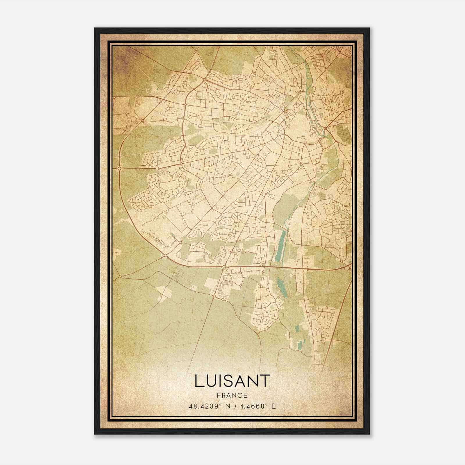 Vintage Luisant France Map Poster, Luisant City Road Wall Art Print