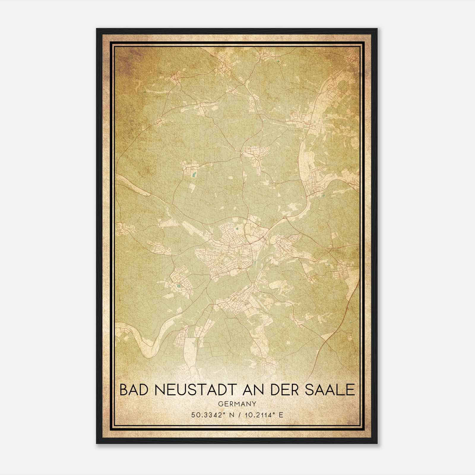 Vintage Bad Neustadt Germany Map Poster, Bad Neustadt City Road Wall Art Print