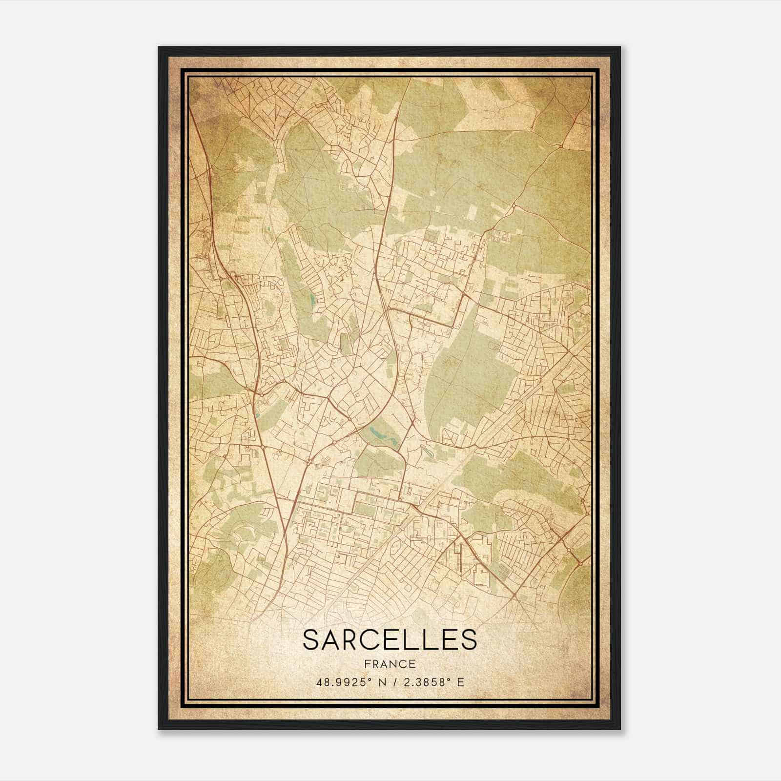 Vintage Sarcelles France Map Poster, Sarcelles City Road Wall Art Print