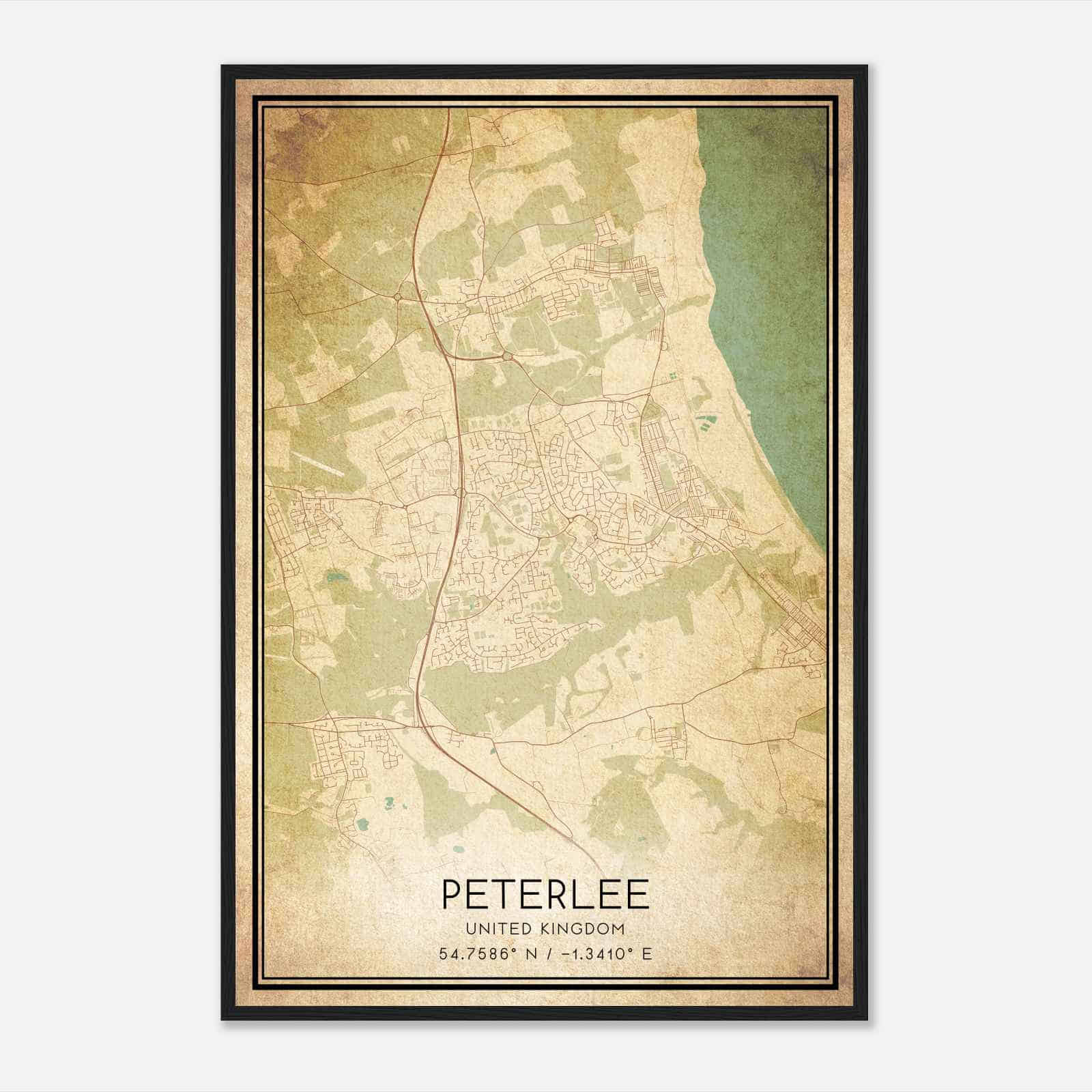 Vintage Peterlee United Kingdom Map Poster, Peterlee City Road Wall Art Print