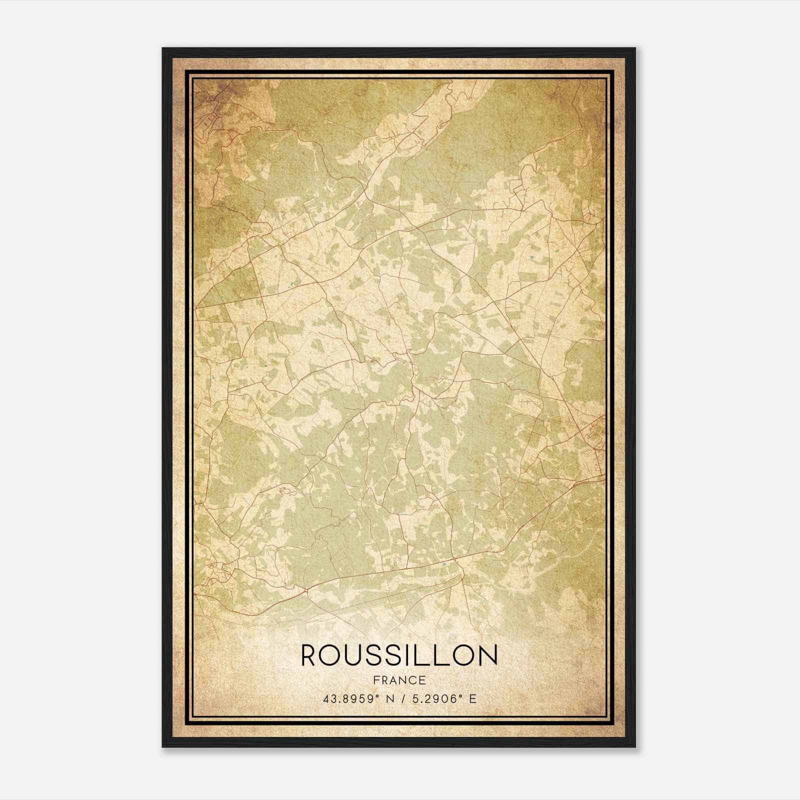 Vintage Roussillon France Map Poster, Roussillon City Road Wall Art Print