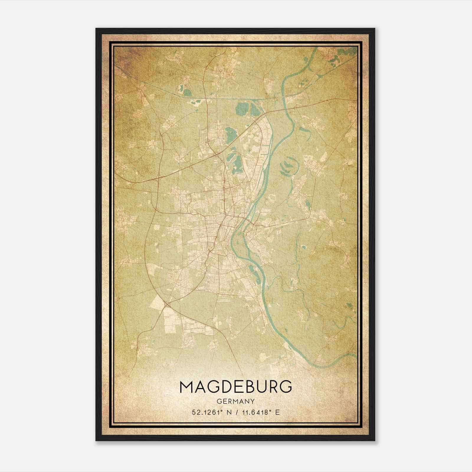 Vintage Magdeburg Germany Map Poster, Magdeburg City Road Wall Art Print