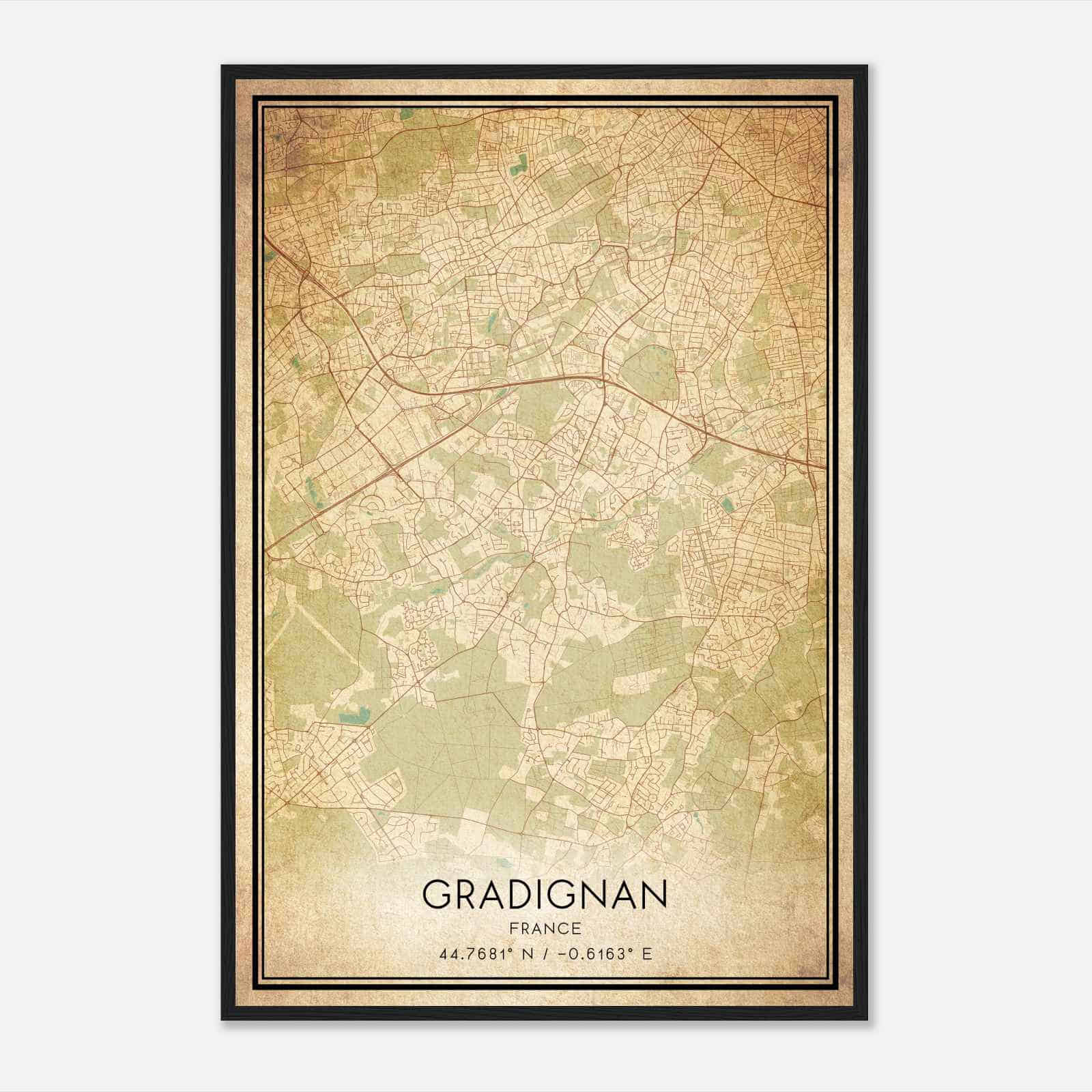 Vintage Gradignan France Map Poster, Gradignan City Road Wall Art Print