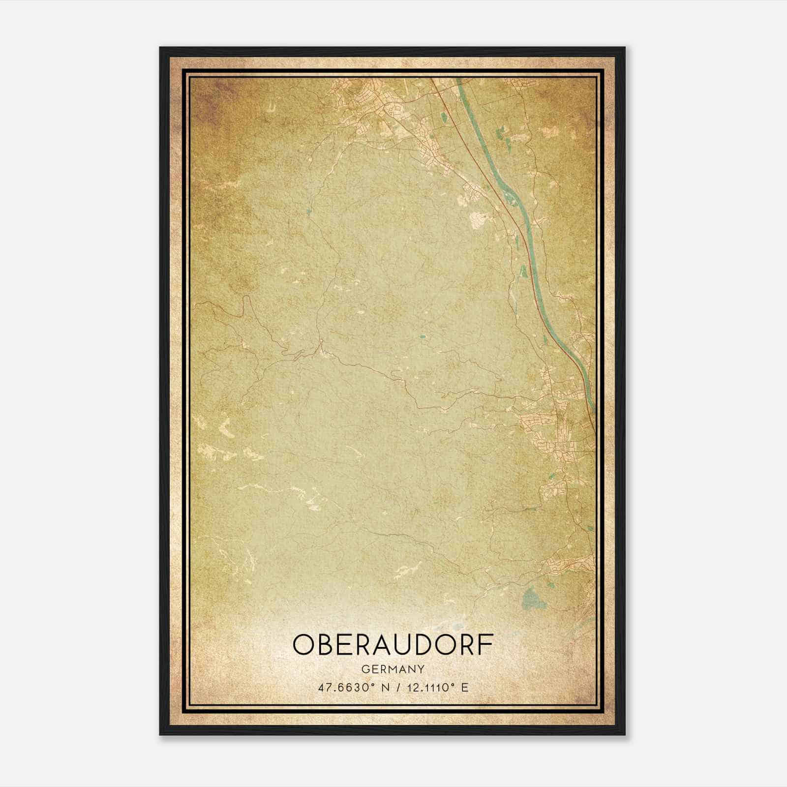 Vintage Oberaudorf Germany Map Poster, Oberaudorf City Road Wall Art Print