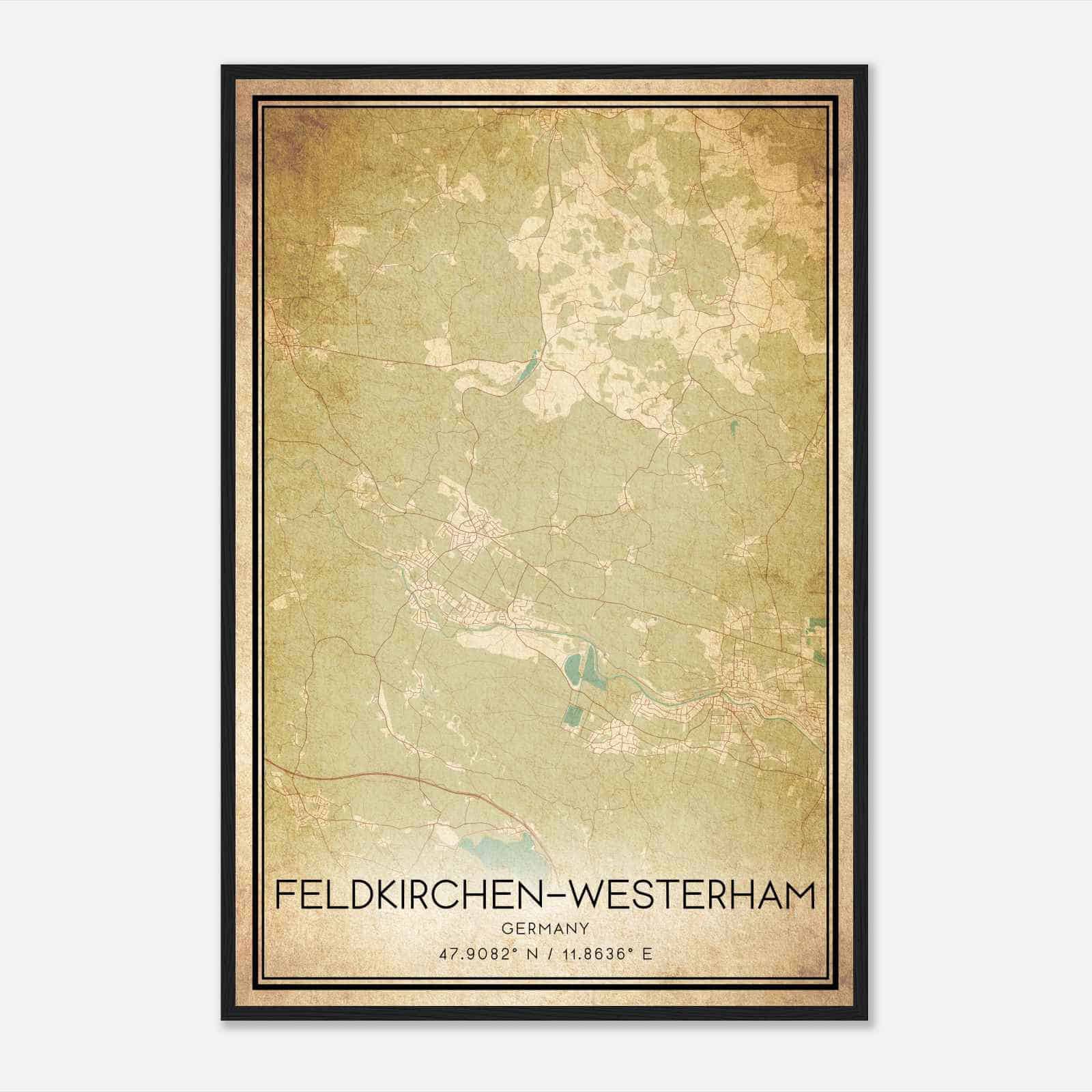 Vintage Feldkirchen-Westerham Germany Map Poster, Feldkirchen-Westerham City Road Wall Art Print