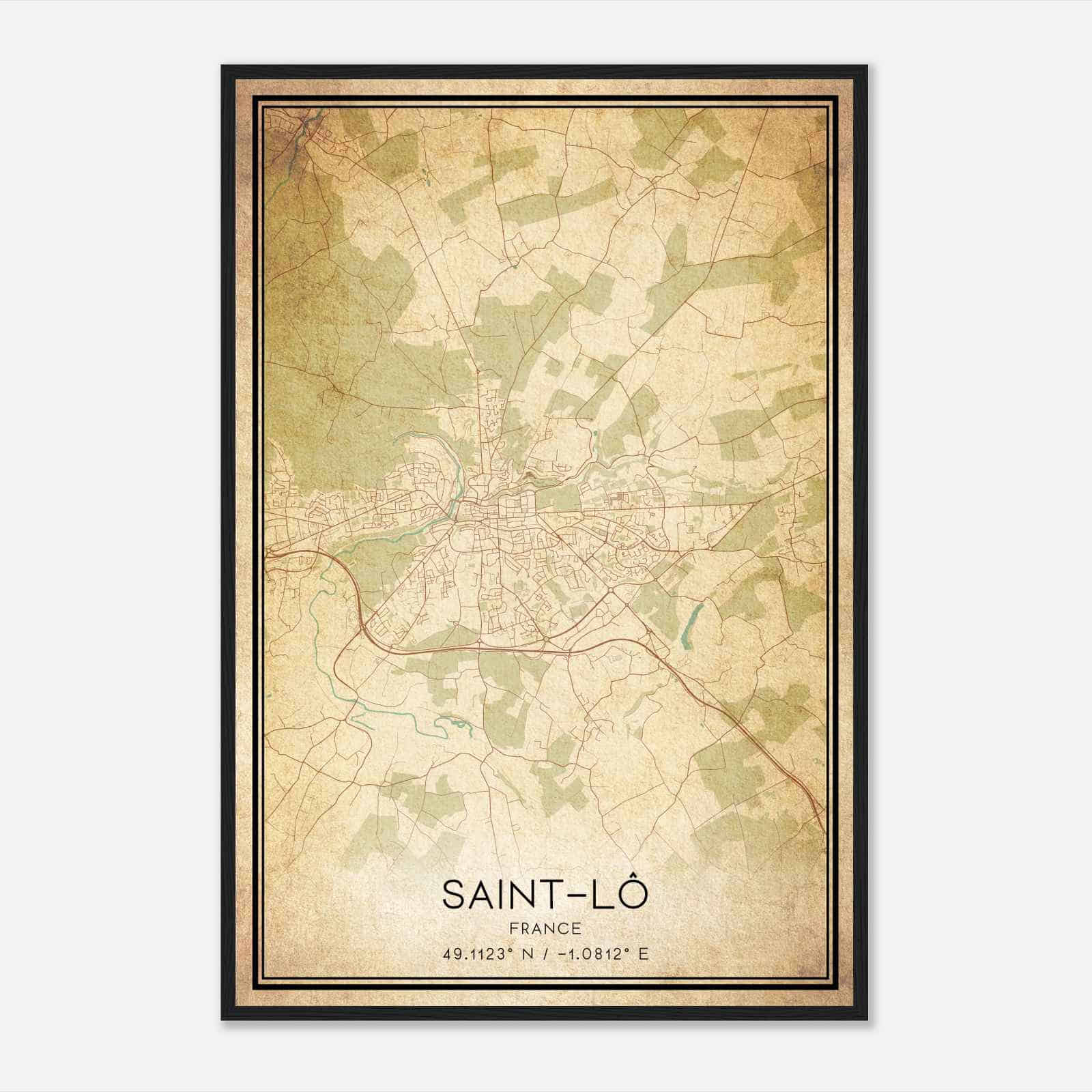 Vintage Saint-Lo France Map Poster, Saint-Lo City Road Wall Art Print