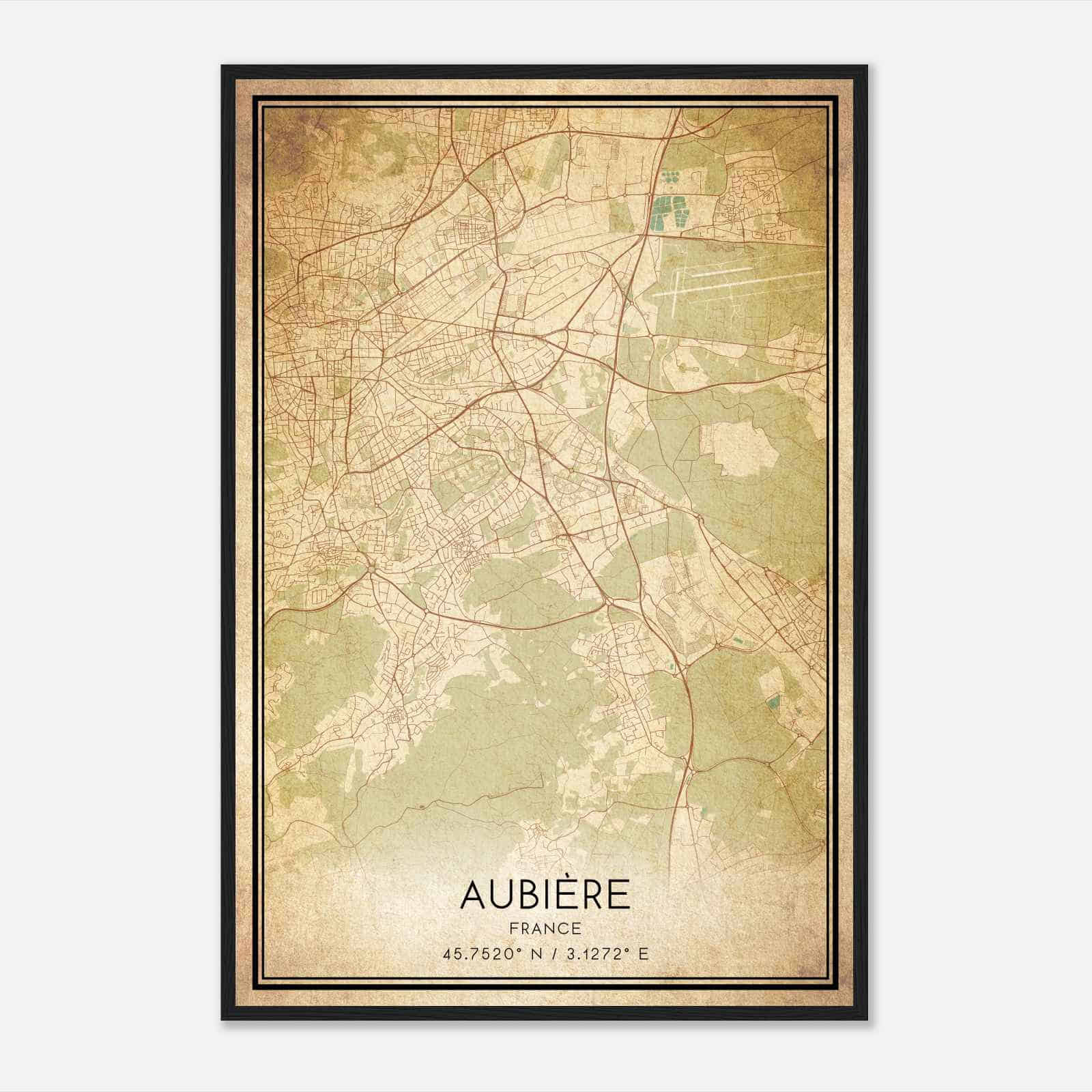 Vintage Aubiere France Map Poster, Aubiere City Road Wall Art Print