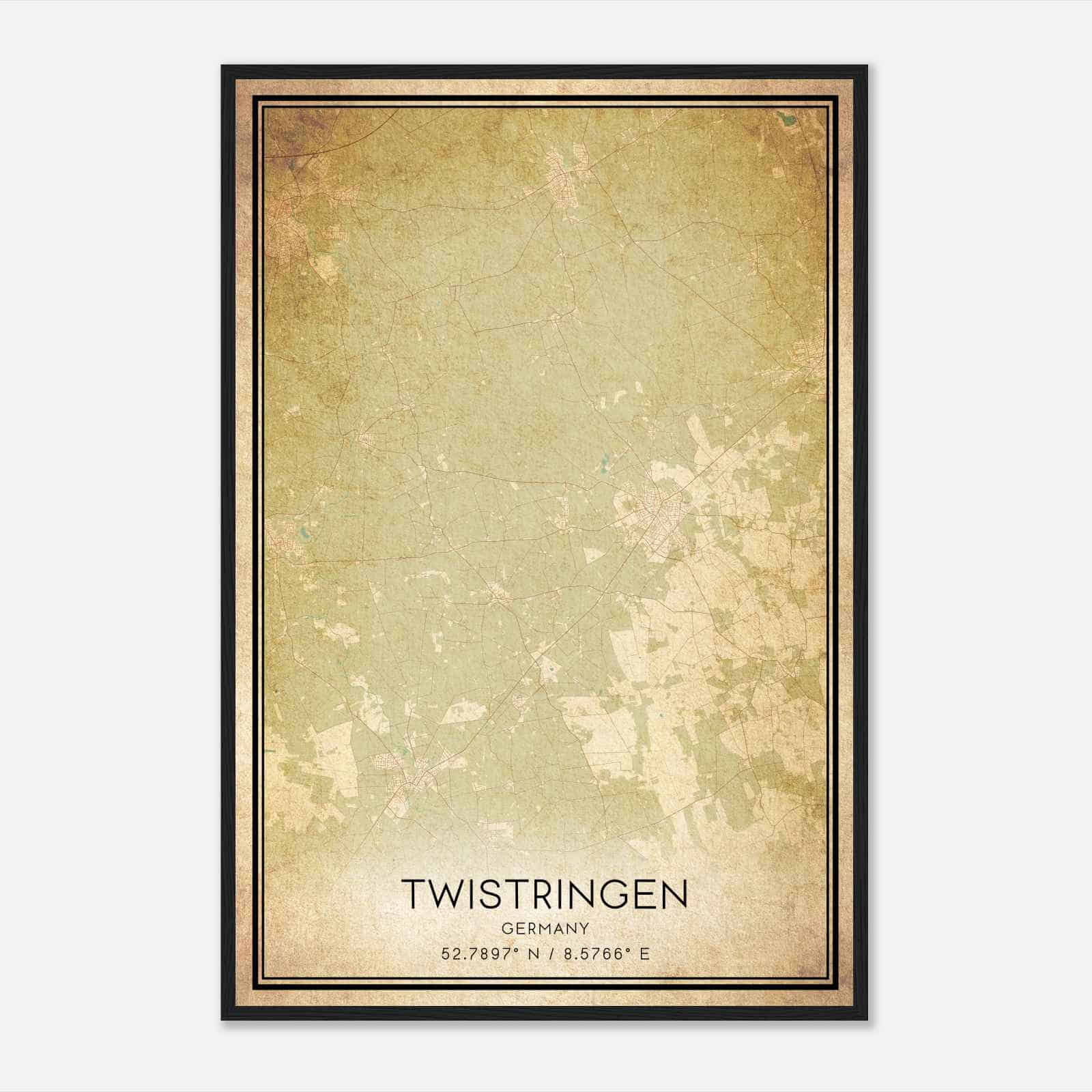 Vintage Twistringen Germany Map Poster, Twistringen City Road Wall Art Print