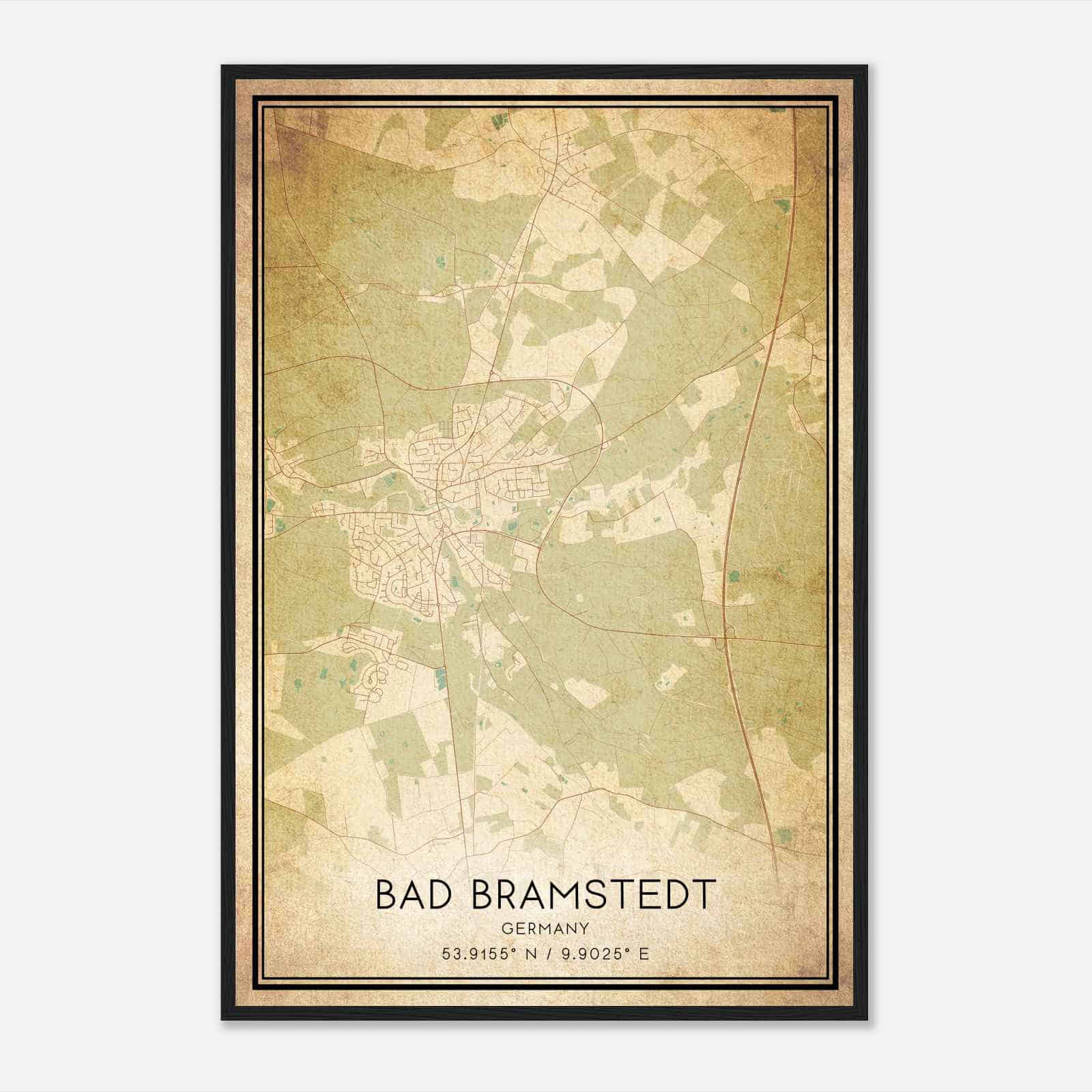 Vintage Bad Bramstedt Germany Map Poster, Bad Bramstedt City Road Wall Art Print
