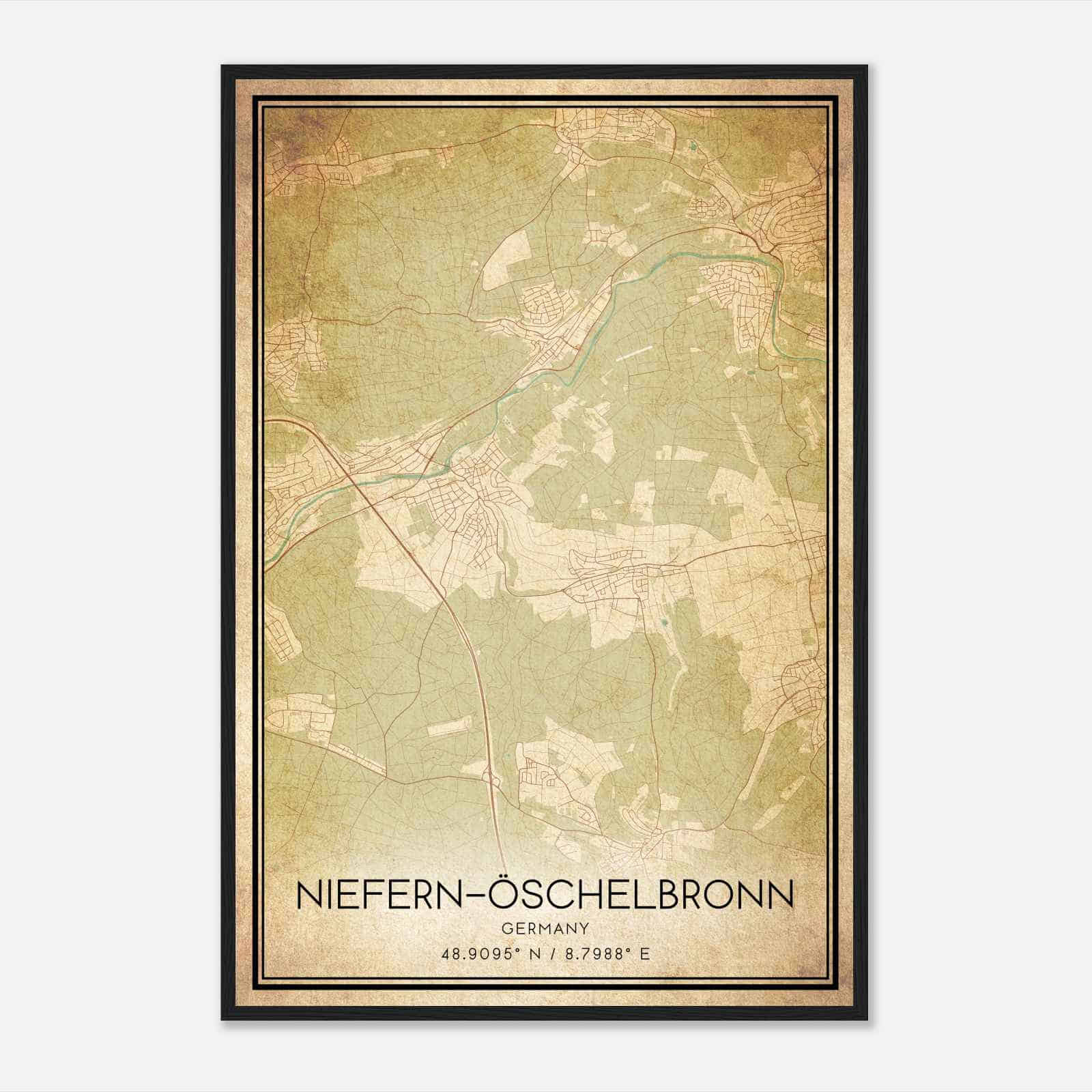 Vintage Niefern-Oschelbronn Germany Map Poster, Niefern-Oschelbronn City Road Wall Art Print