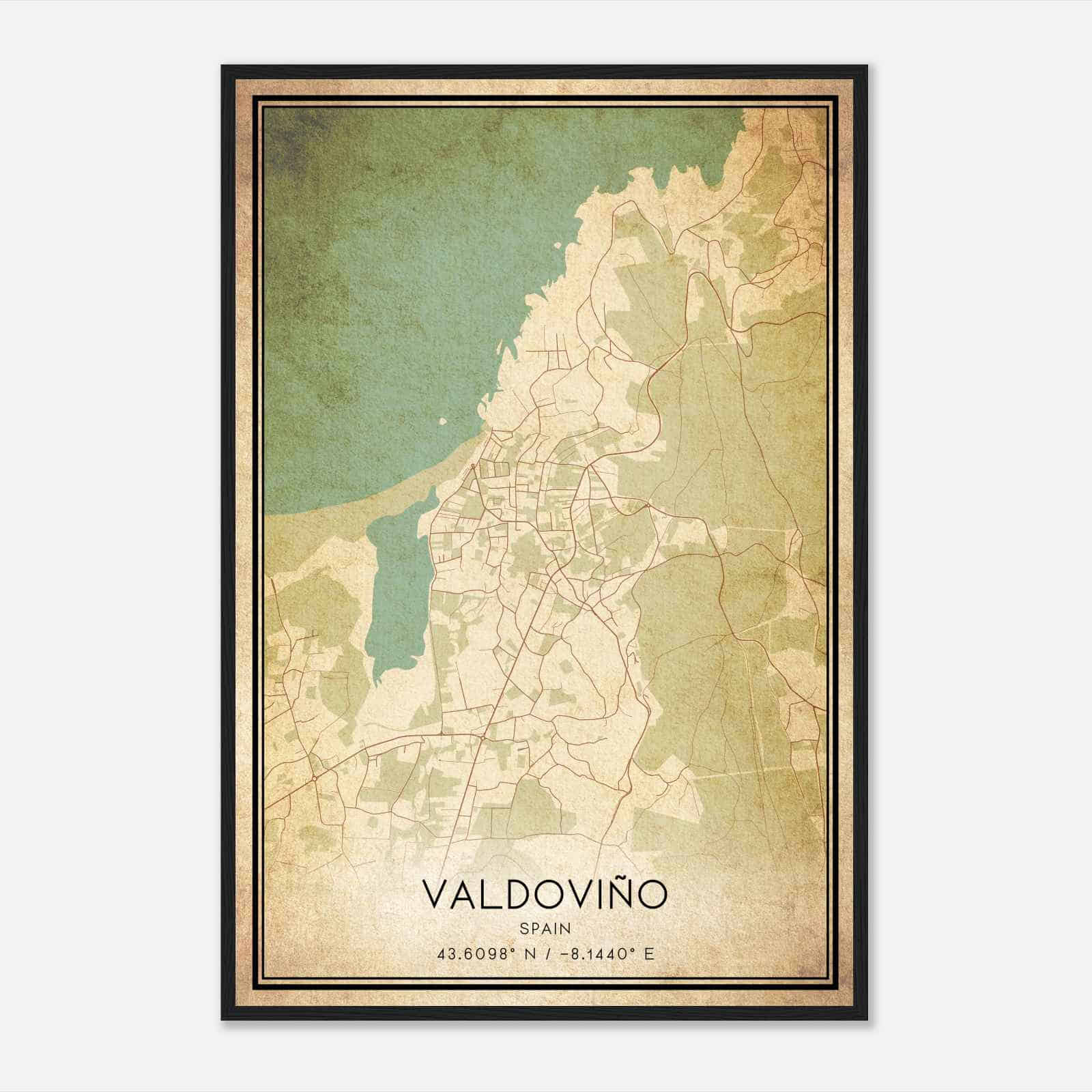Vintage Valdovino Spain Map Poster, Valdovino City Road Wall Art Print