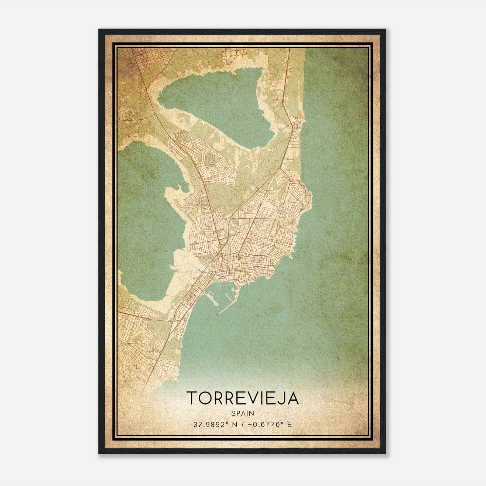 Vintage Torrevieja Spain Map Poster, Torrevieja City Road Wall Art Print