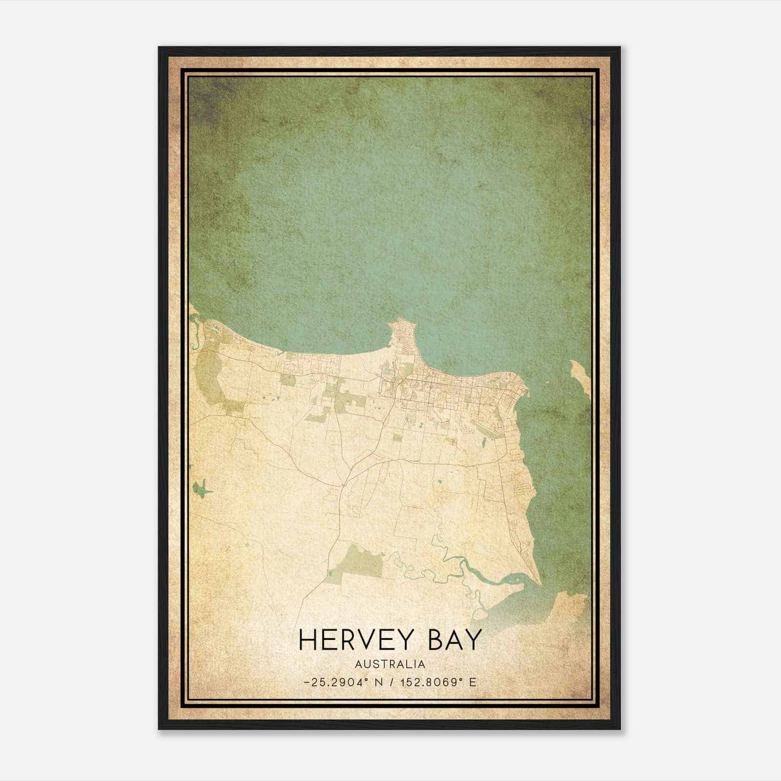 Vintage Hervey Bay Australia Map Poster, Hervey Bay City Road Wall Art Print Vintage Hervey Bay Australia Map Poster, Hervey Bay City Road Wall Art Print