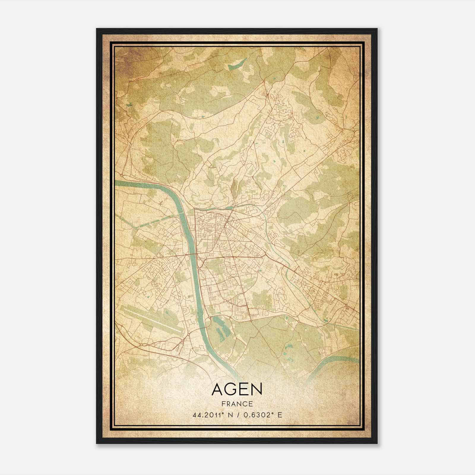 Vintage Agen France Map Poster, Agen City Road Wall Art Print