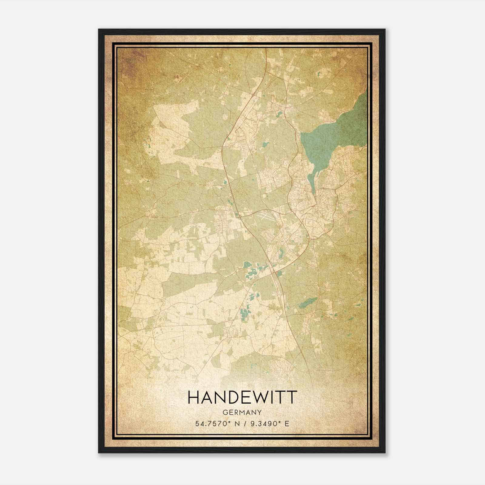 Vintage Handewitt Germany Map Poster, Handewitt City Road Wall Art Print