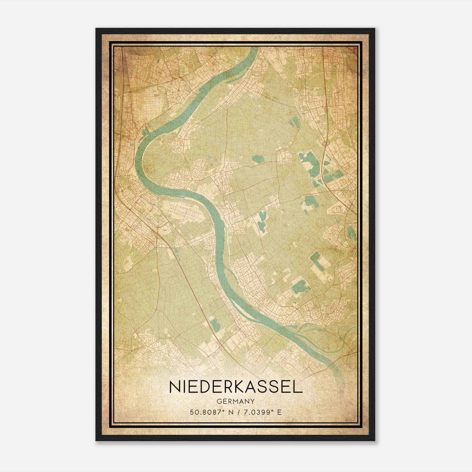 Vintage Niederkassel Germany Map Poster, Niederkassel City Road Wall Art Print