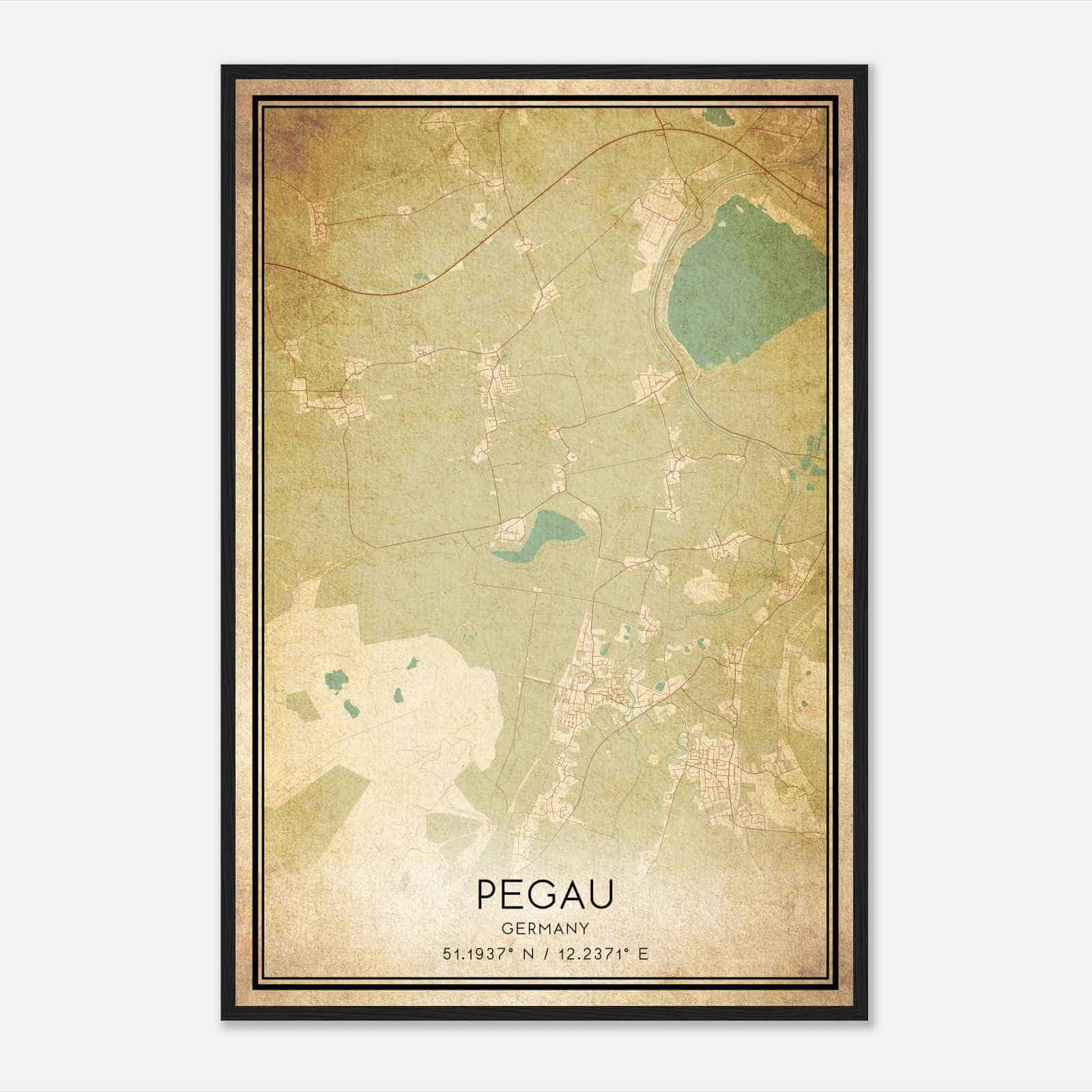 Vintage Pegau Germany Map Poster, Pegau City Road Wall Art Print