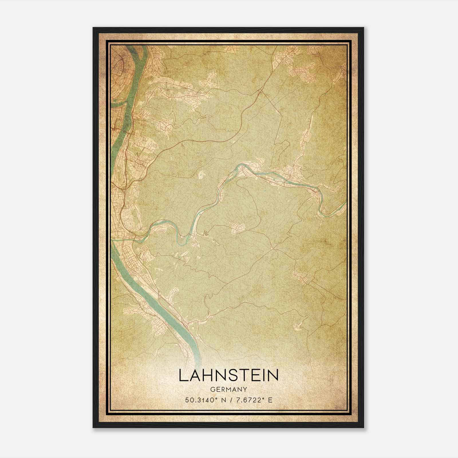 Vintage Lahnstein Germany Map Poster, Lahnstein City Road Wall Art Print