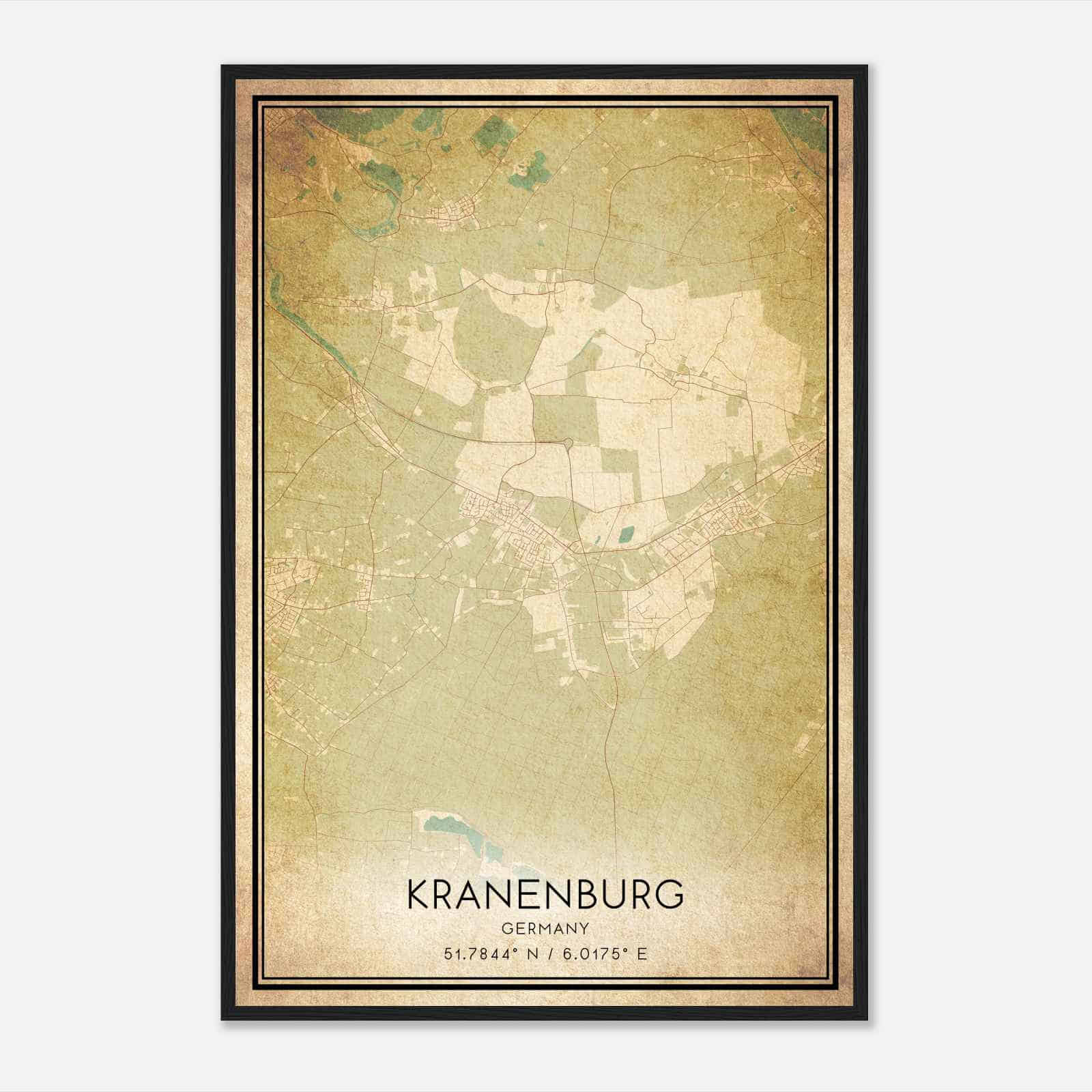 Vintage Kranenburg Germany Map Poster, Kranenburg City Road Wall Art Print