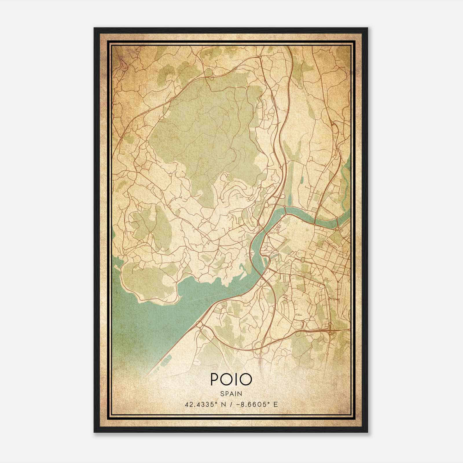 Vintage Poyo Spain Map Poster, Poyo City Road Wall Art Print