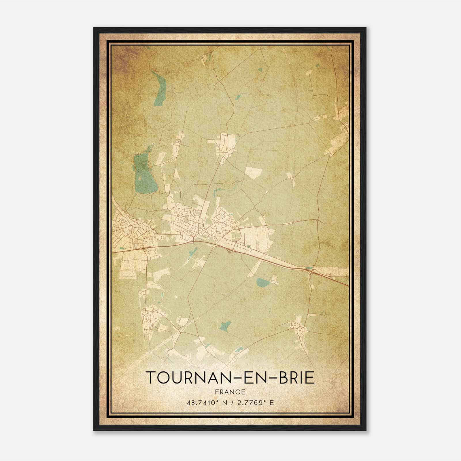 Vintage Tournan-en-Brie France Map Poster, Tournan-en-Brie City Road Wall Art Print