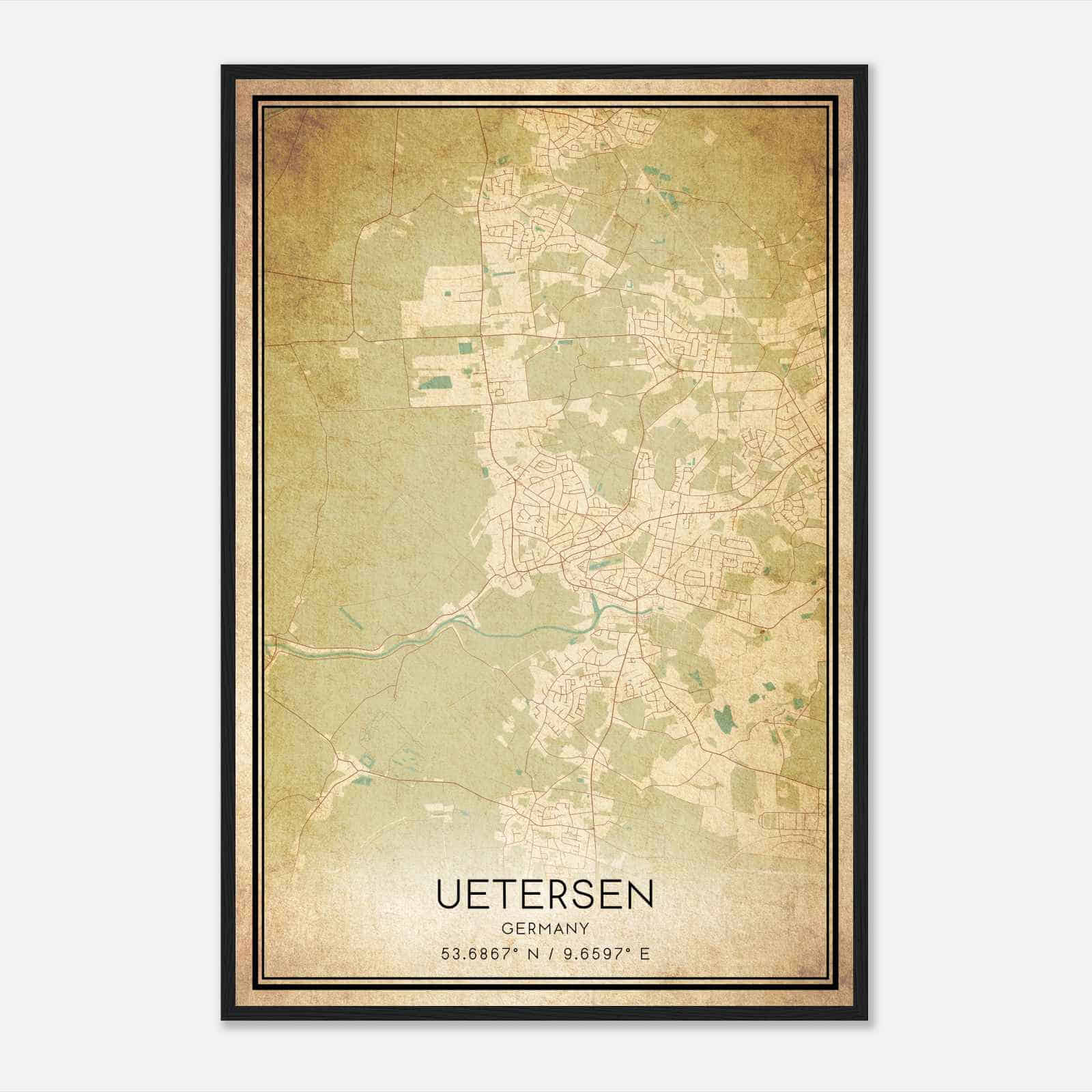 Vintage Uetersen Germany Map Poster, Uetersen City Road Wall Art Print