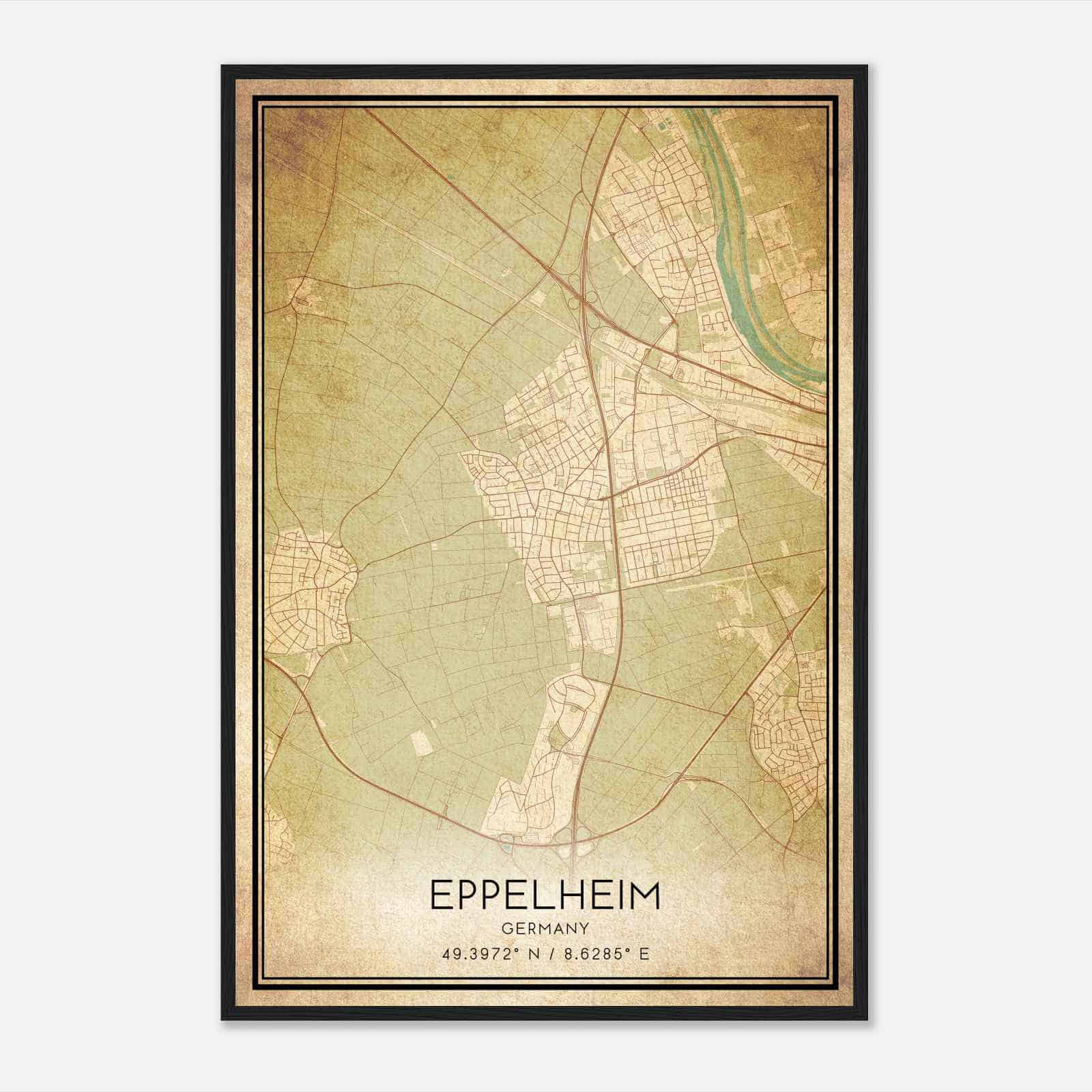 Vintage Eppelheim Germany Map Poster, Eppelheim City Road Wall Art Print