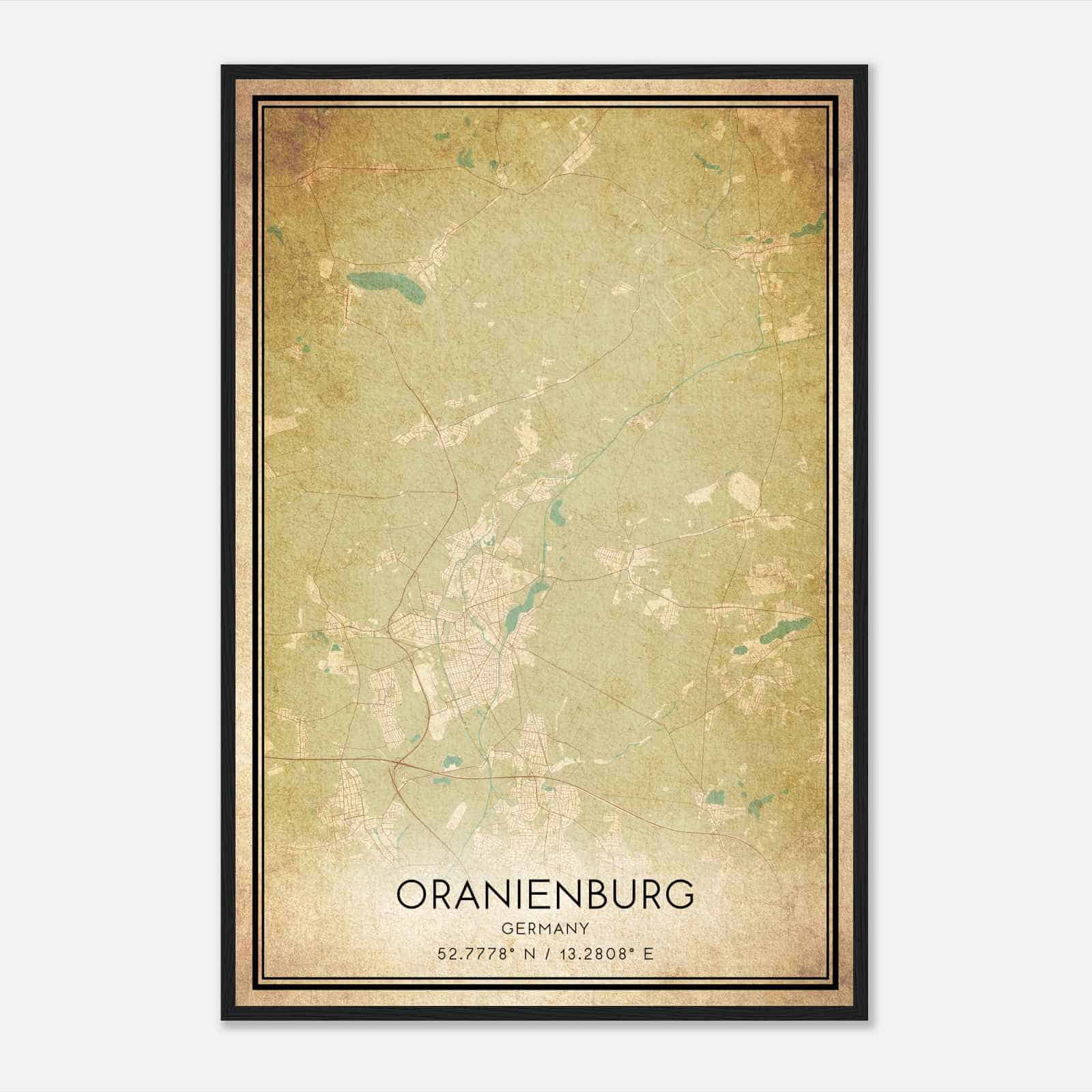 Vintage Oranienburg Germany Map Poster, Oranienburg City Road Wall Art Print