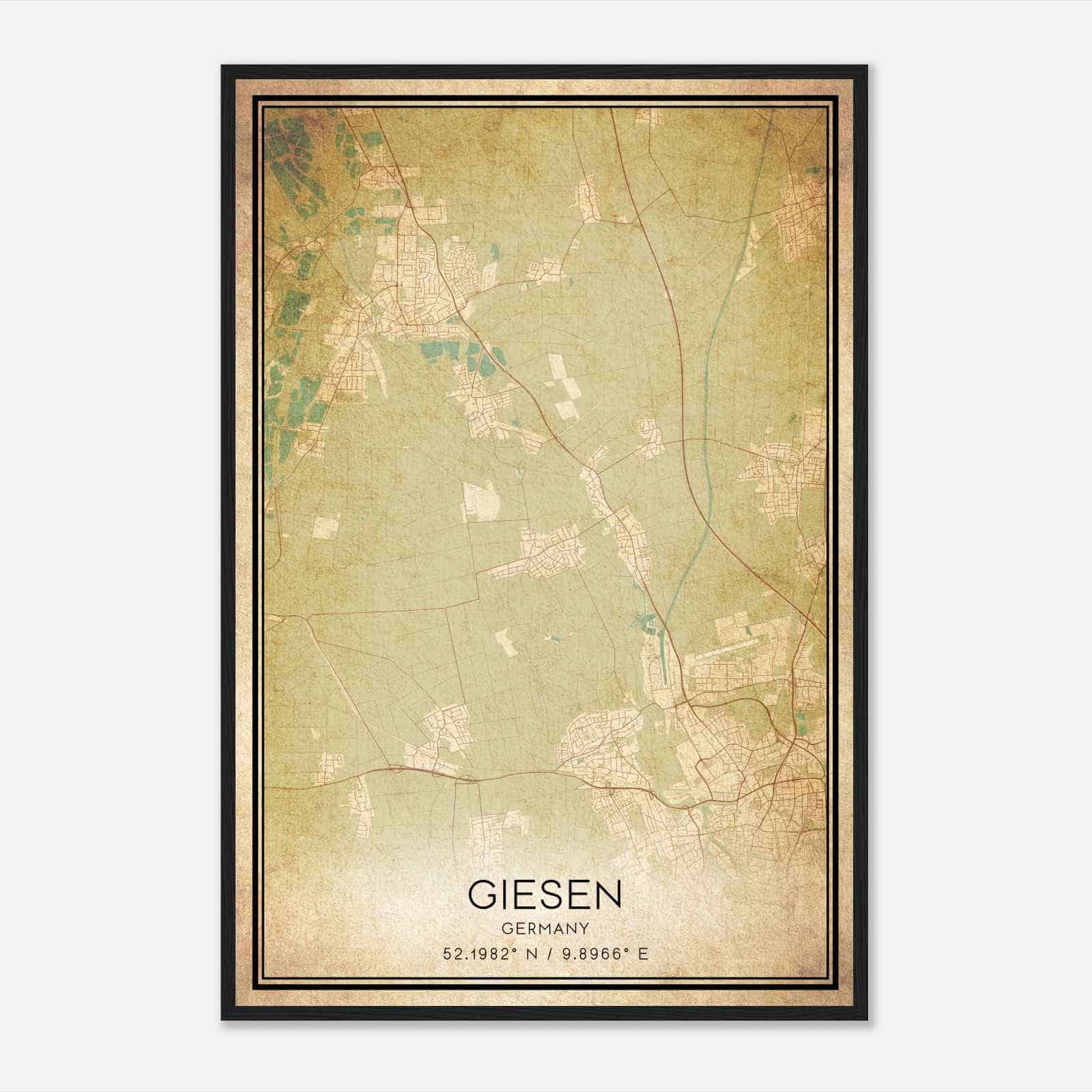 Vintage Giesen Germany Map Poster, Giesen City Road Wall Art Print