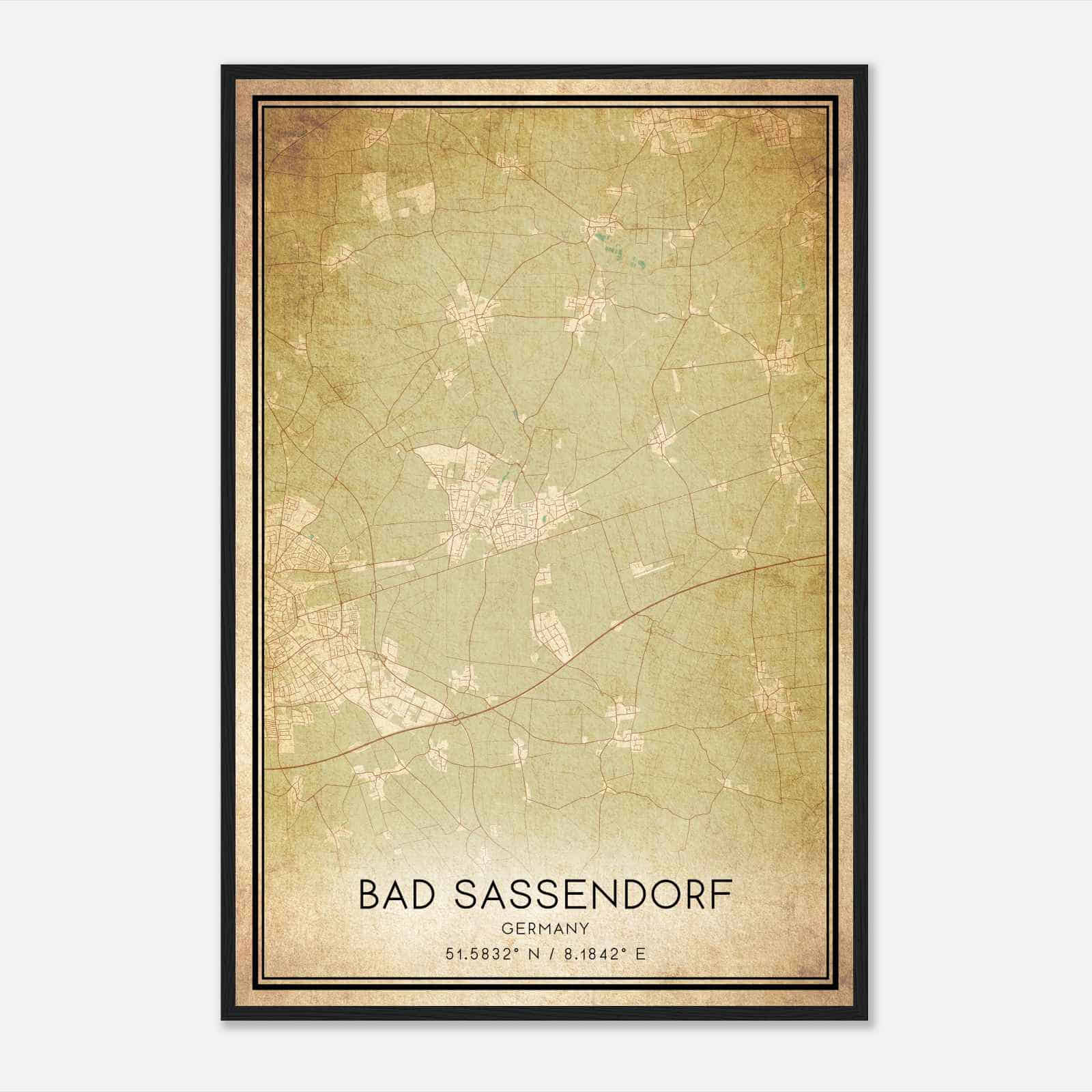 Vintage Bad Sassendorf Germany Map Poster, Bad Sassendorf City Road Wall Art Print