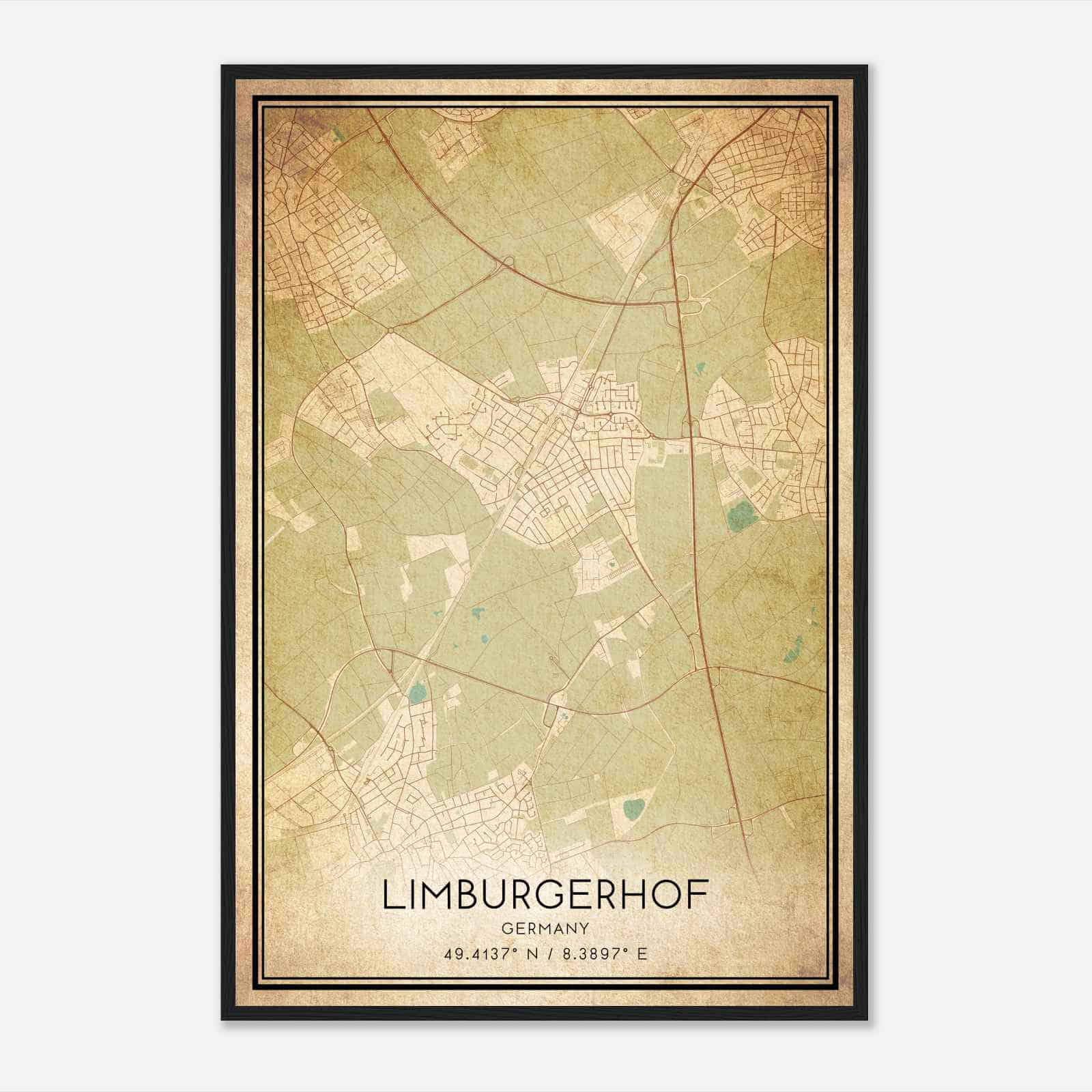 Vintage Limburgerhof Germany Map Poster, Limburgerhof City Road Wall Art Print