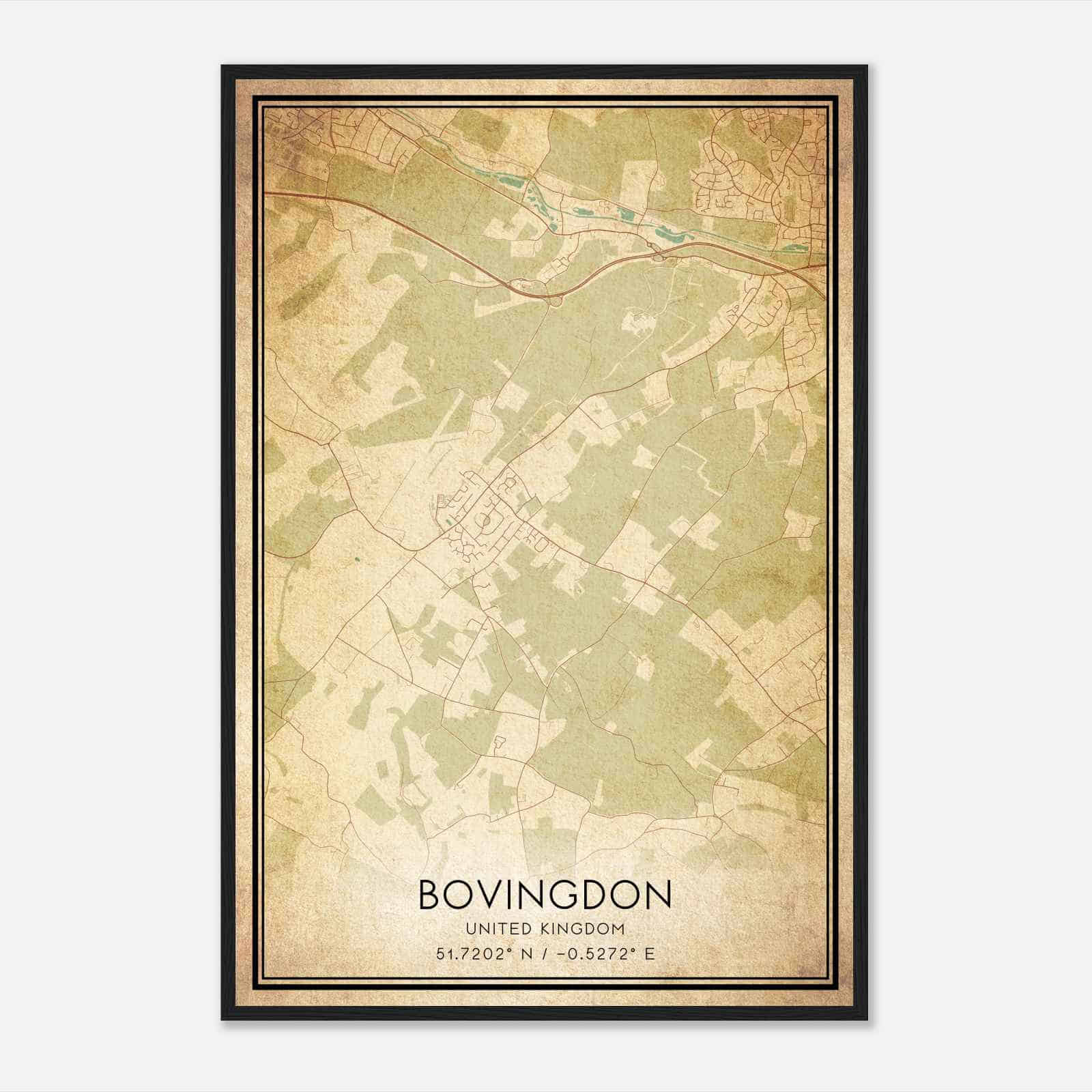 Vintage Bovingdon United Kingdom Map Poster, Bovingdon City Road Wall Art Print