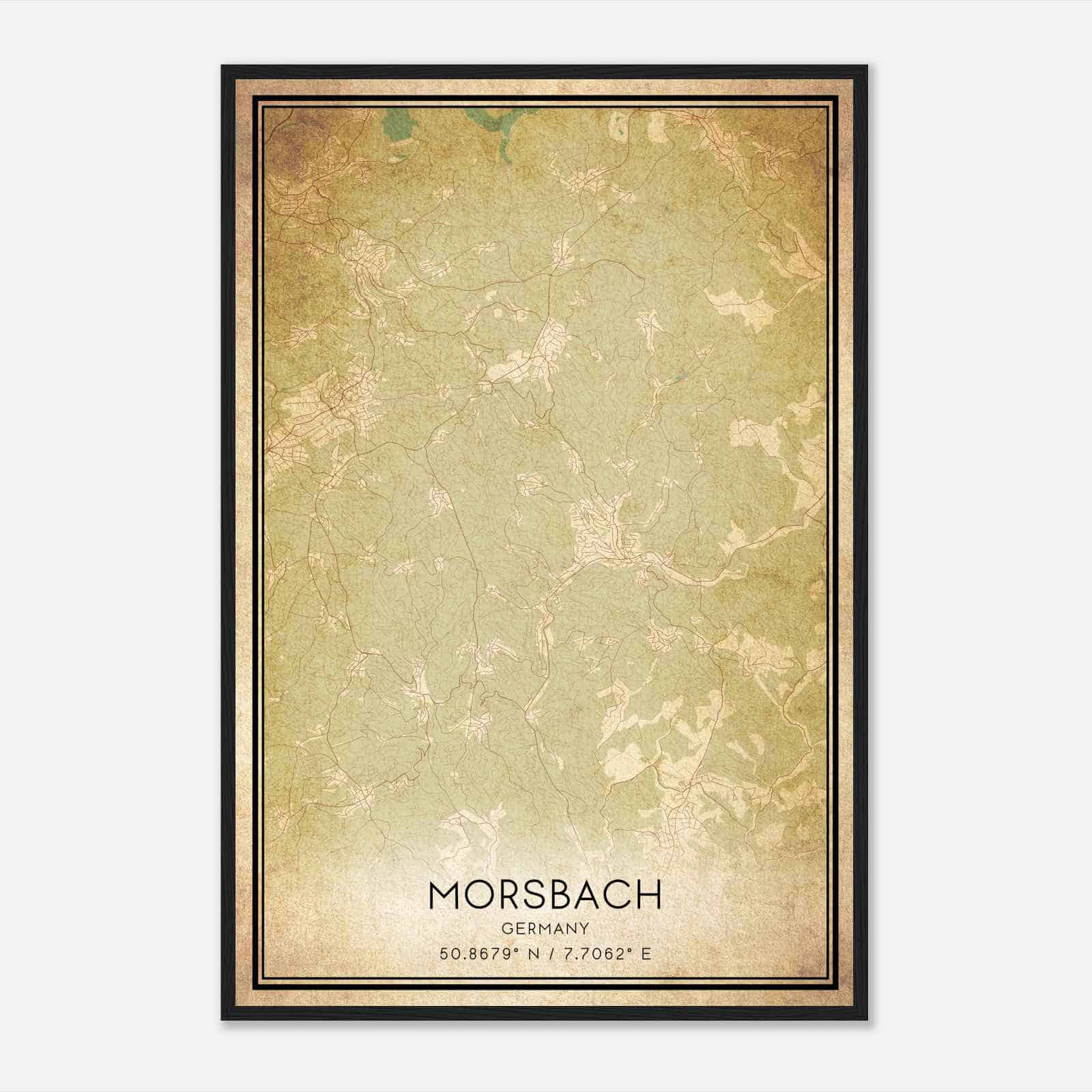 Vintage Morsbach Germany Map Poster, Morsbach City Road Wall Art Print