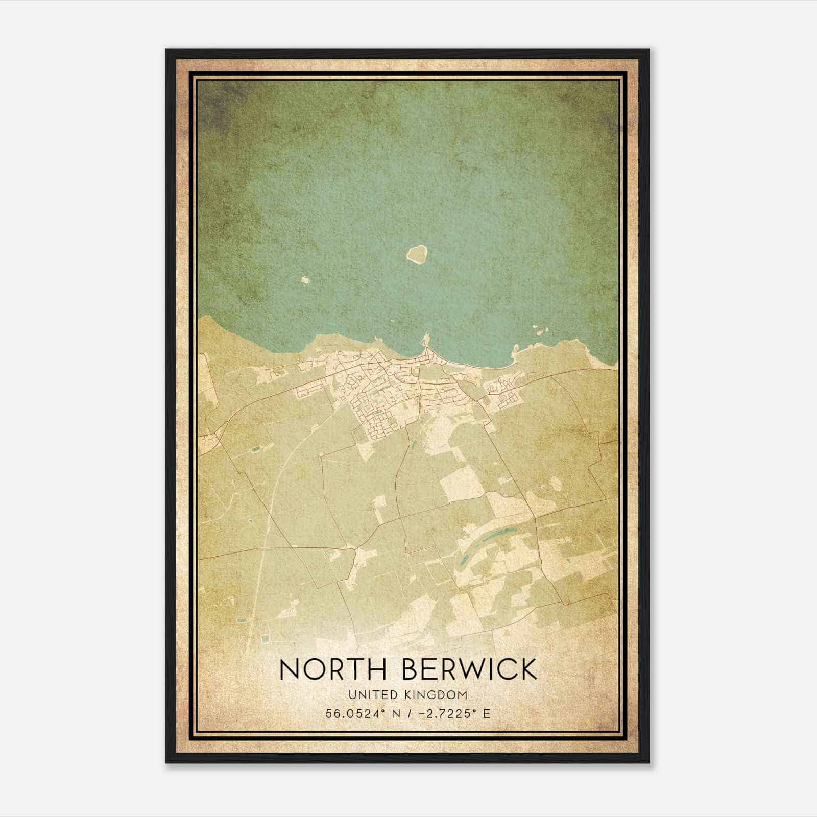 Vintage North Berwick United Kingdom Map Poster, North Berwick City Road Wall Art Print
