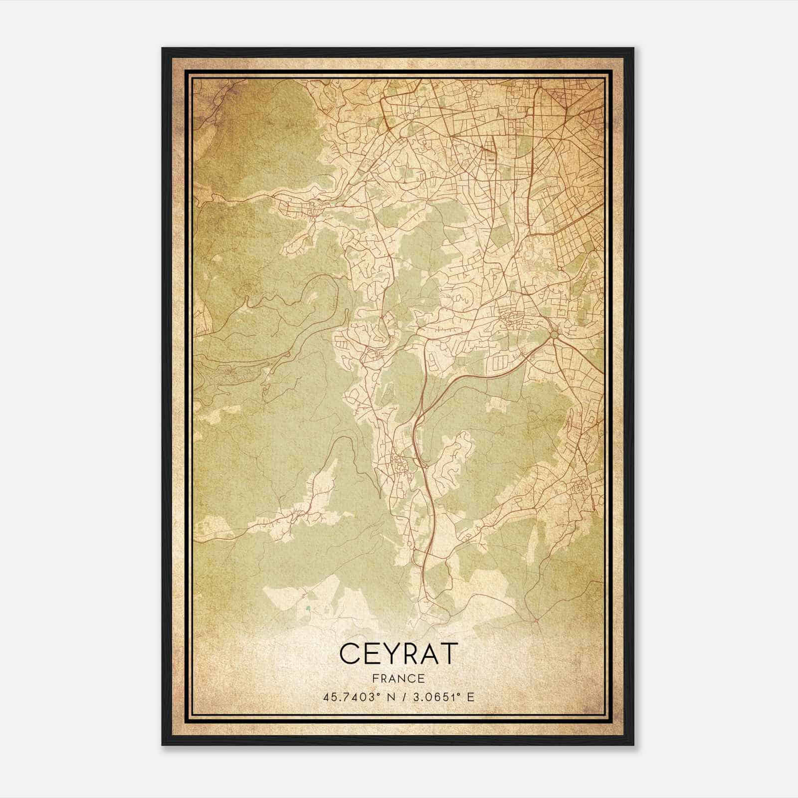 Vintage Ceyrat France Map Poster, Ceyrat City Road Wall Art Print