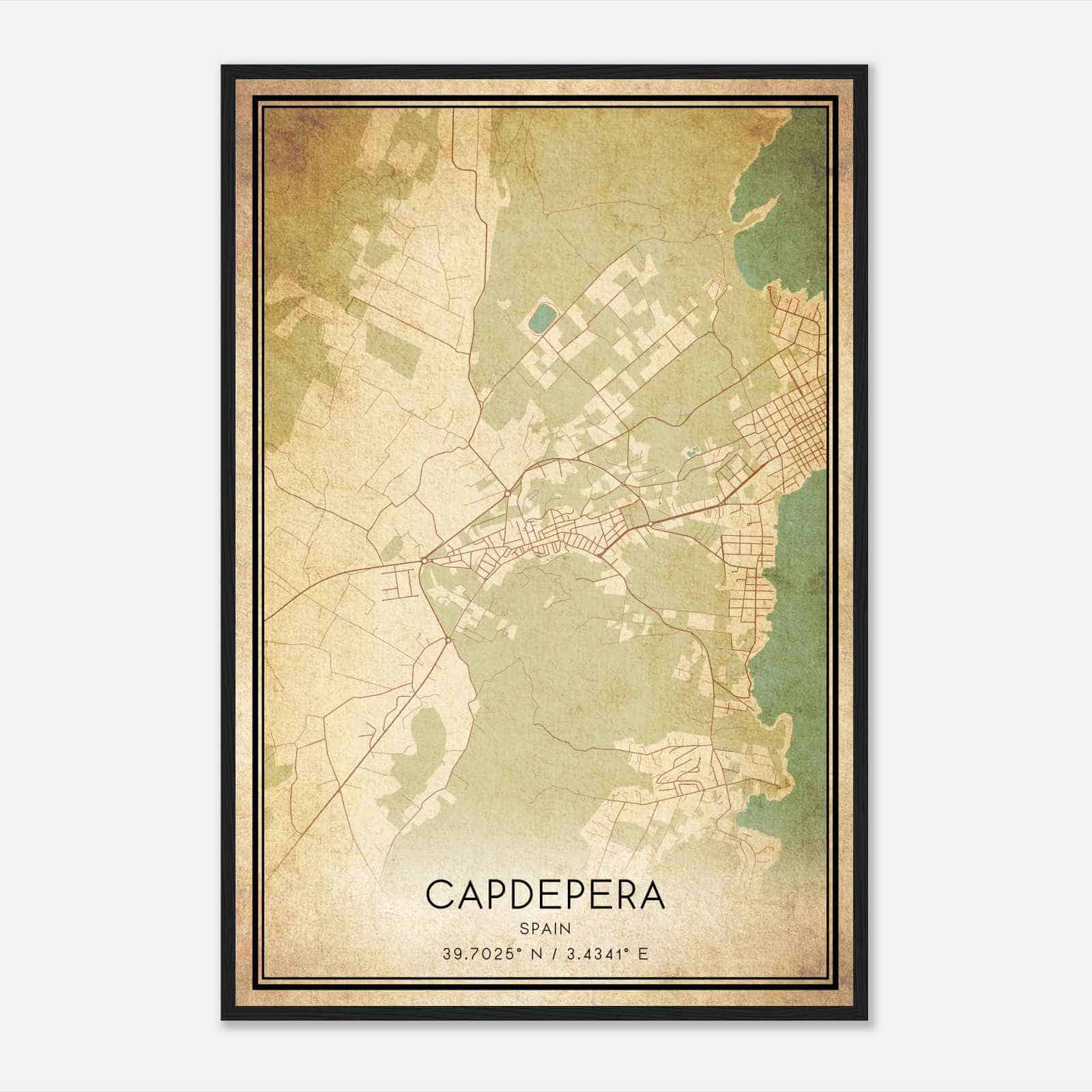Vintage Capdepera Spain Map Poster, Capdepera City Road Wall Art Print