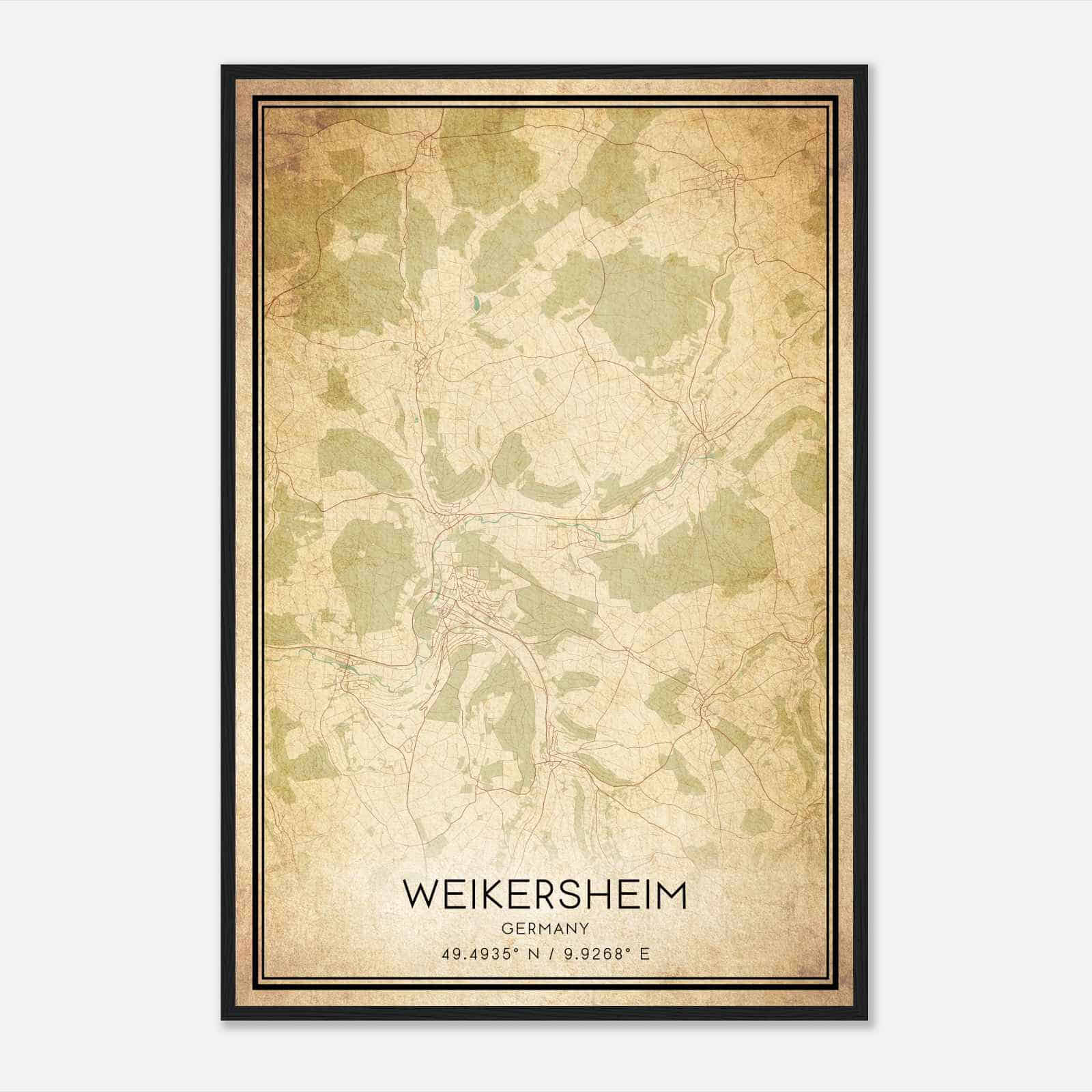 Vintage Weikersheim Germany Map Poster, Weikersheim City Road Wall Art Print