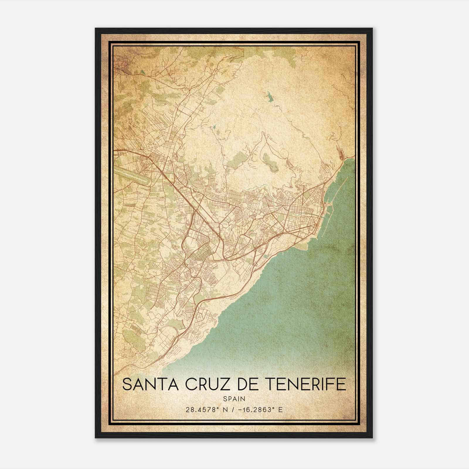 Vintage Santa Cruz Spain Map Poster, Santa Cruz City Road Wall Art Print